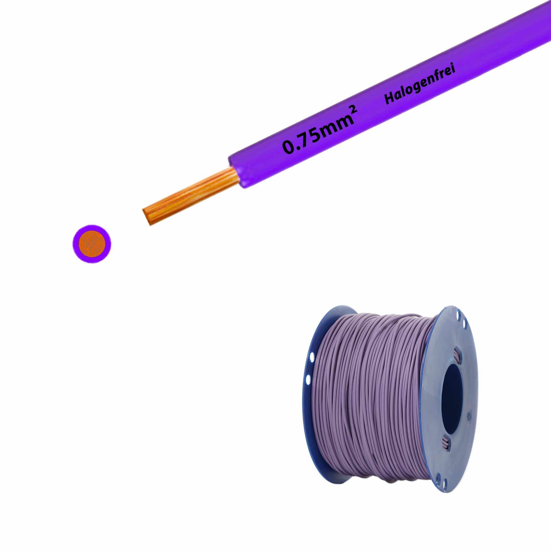 Halogen-free stranded wire 90° C, 500V, 0.75mm2, violet (RAL 4005), on plastic reel