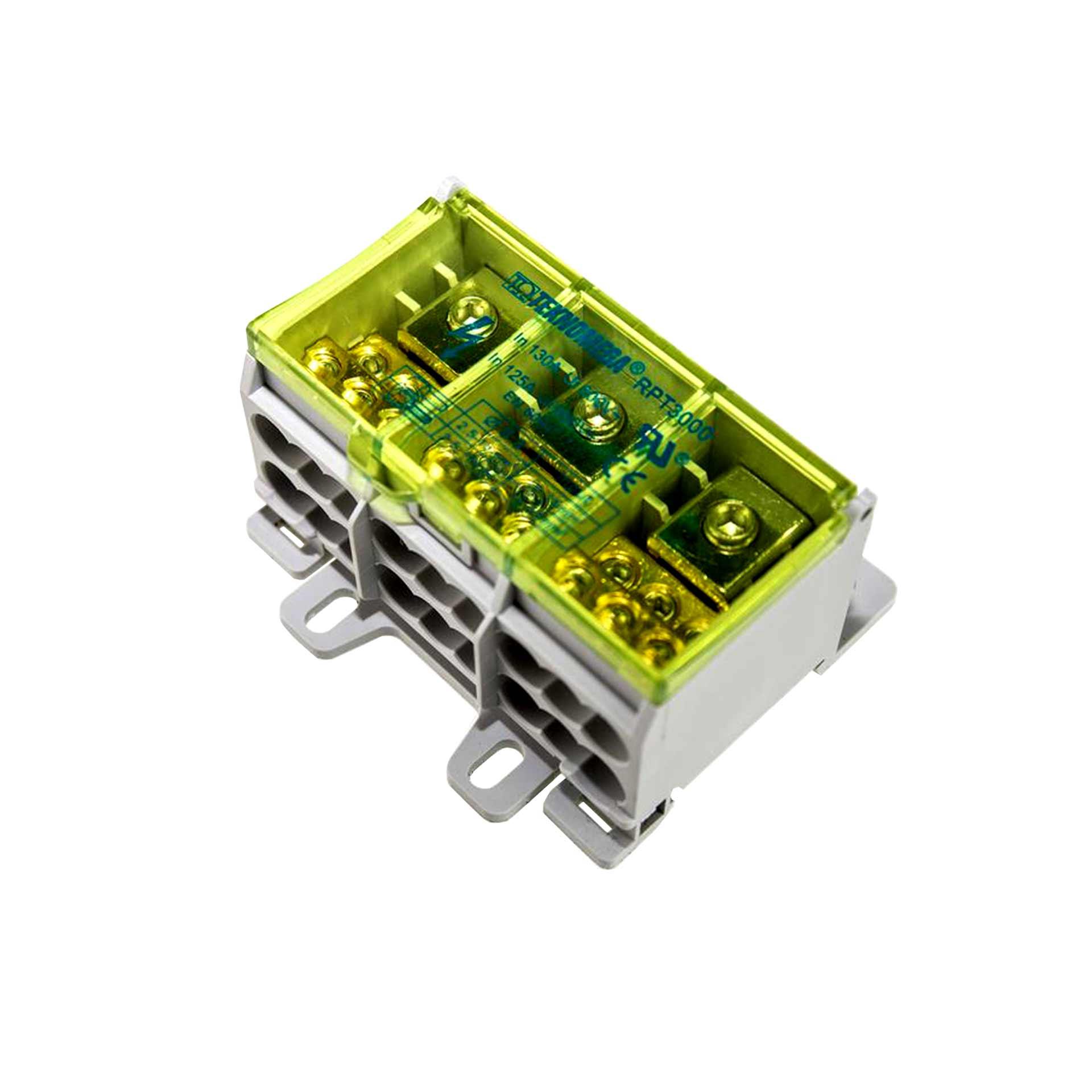 3-phase terminal block 160A 690V, inputs: 3x (1x 10-70mm2), outputs: 3x (6x 2.5-16mm2)