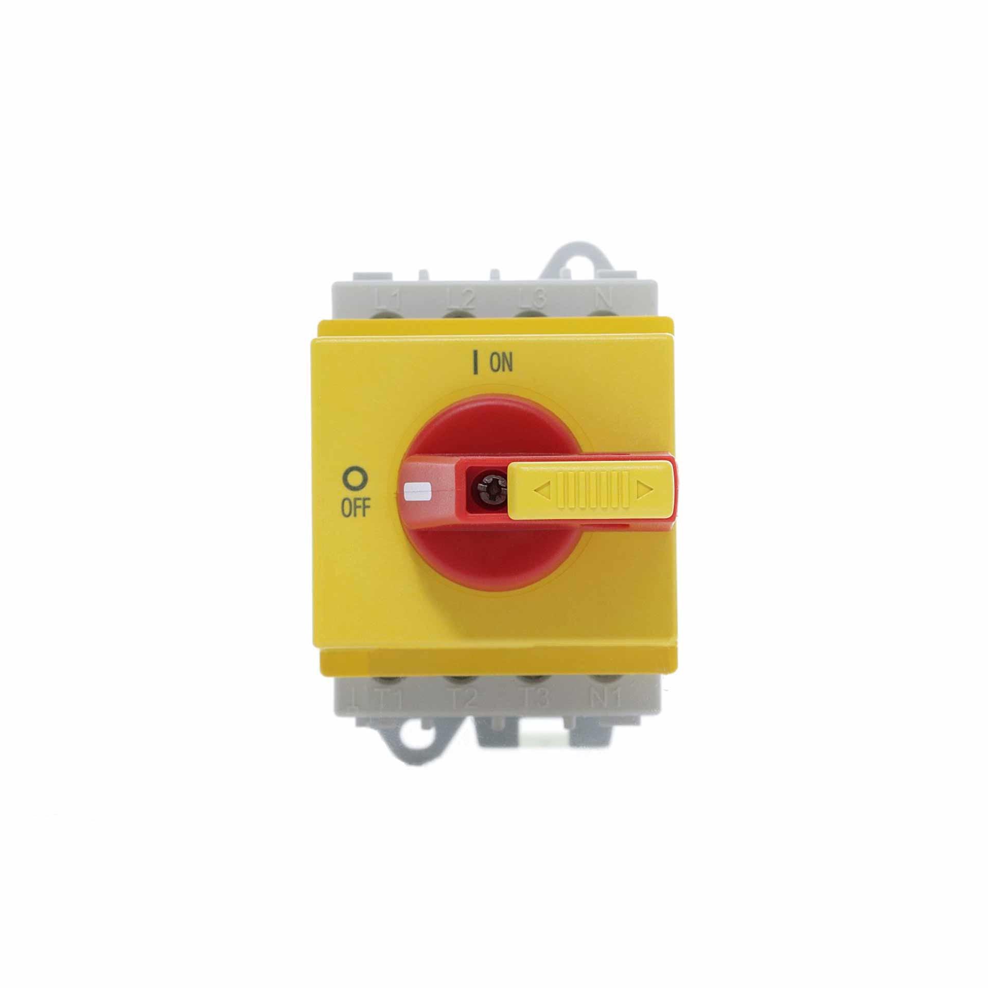 NOT-AUS Lasttrennschalter mit Sperrvorrichtung und flachem Schalthebel, 4-polig, 25A, 10 kW