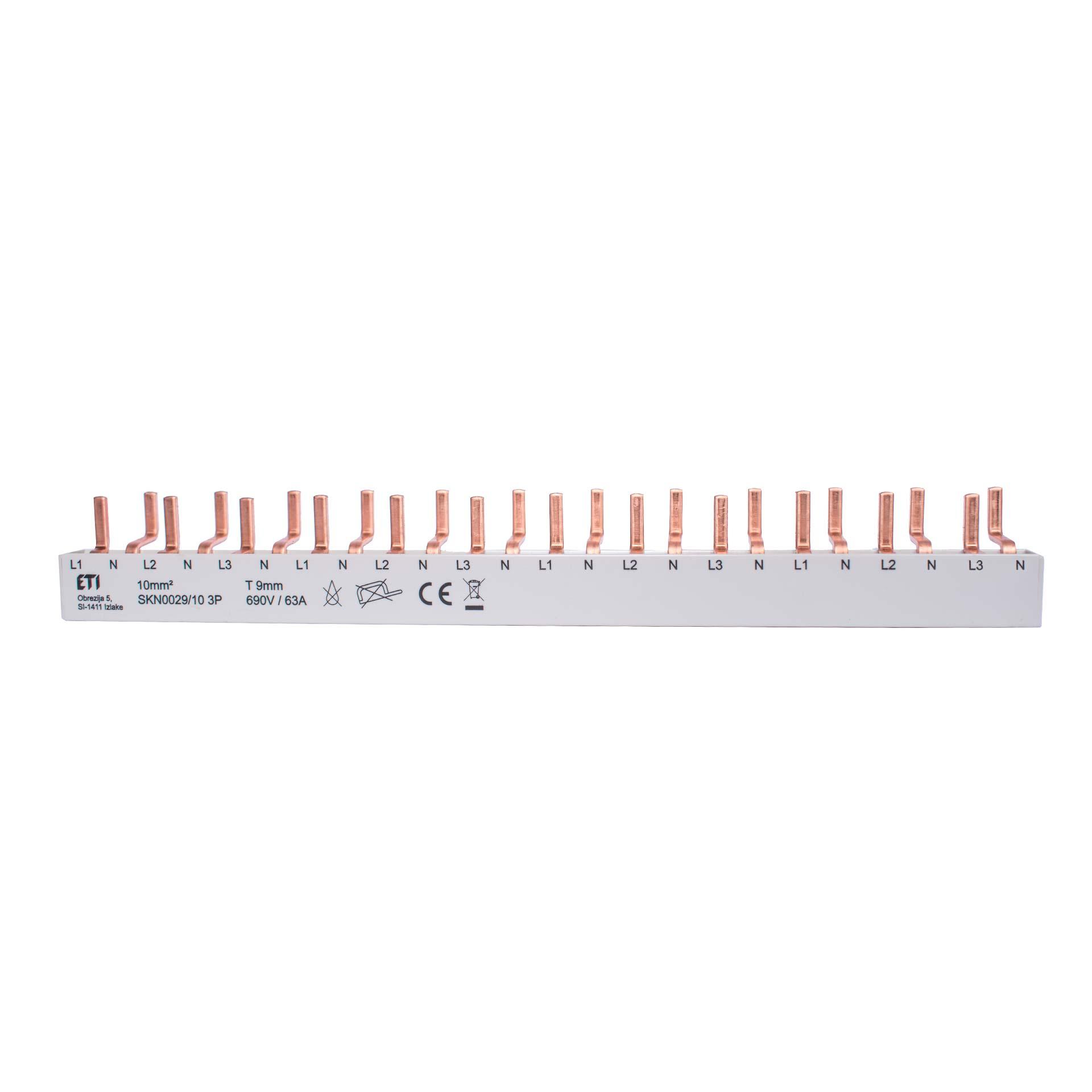 Insulated phase busbar 10mm2, 63A (12x1PN-1MOD)