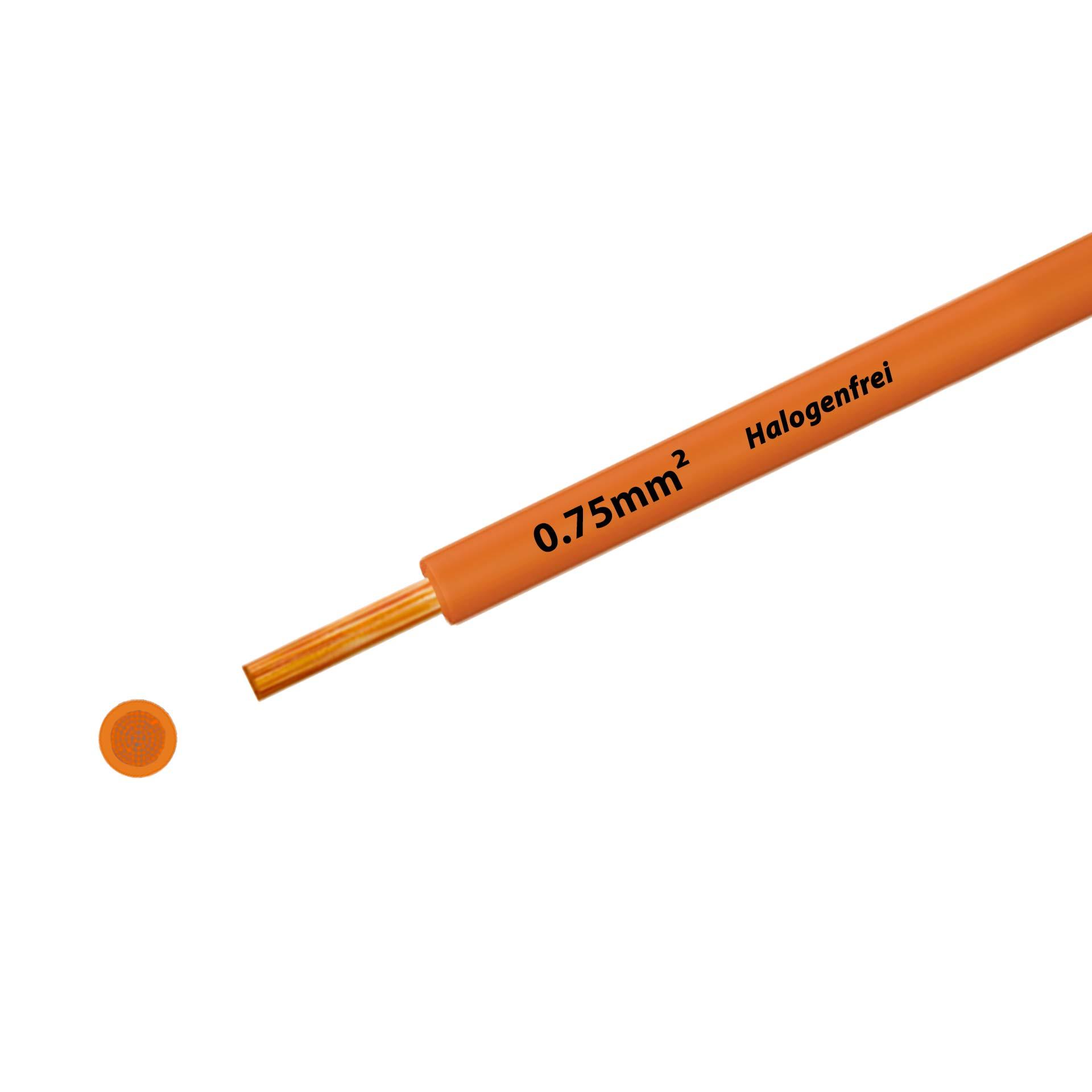 Litze halogenfrei 90° C , 500V, 0.75 mm2, orange (RAL 2003), auf Kunststoffrolle