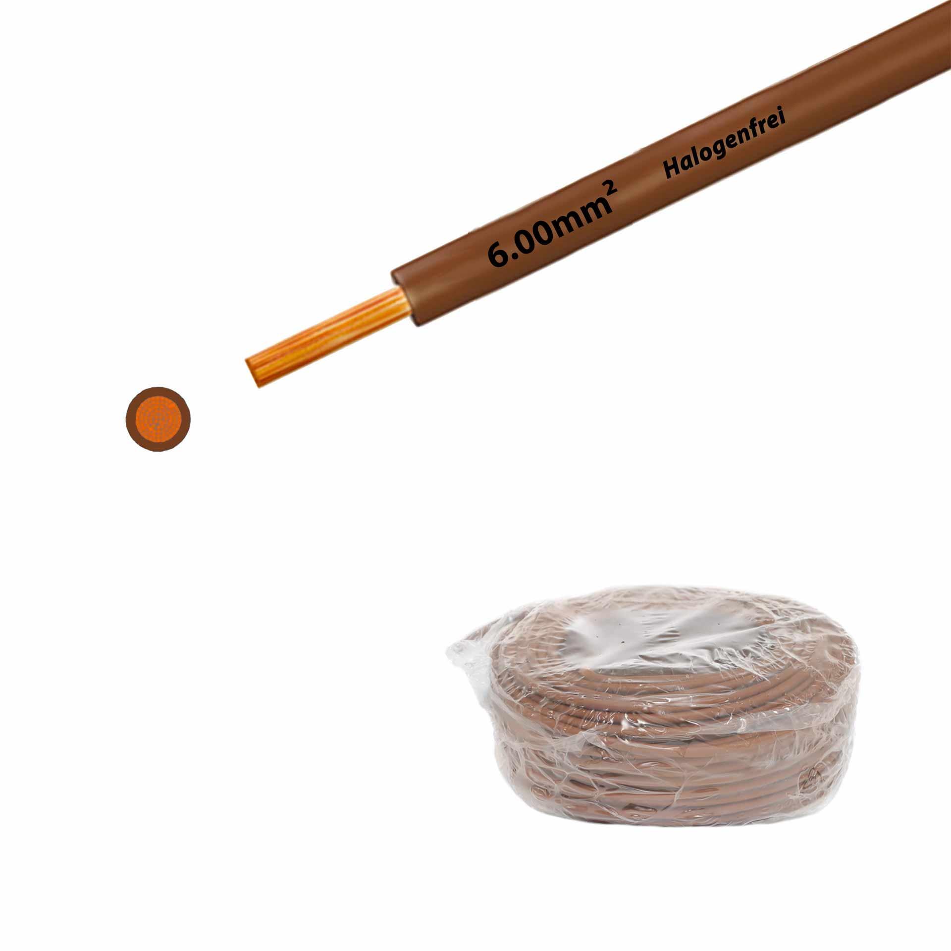Fil sans halogène 90° C , 750V, 6.00mm2, brun (RAL 8003), sur anneau Fil sans halogène 90° C , 750V, 6.00mm2, brun (RAL 8003), sur anneau