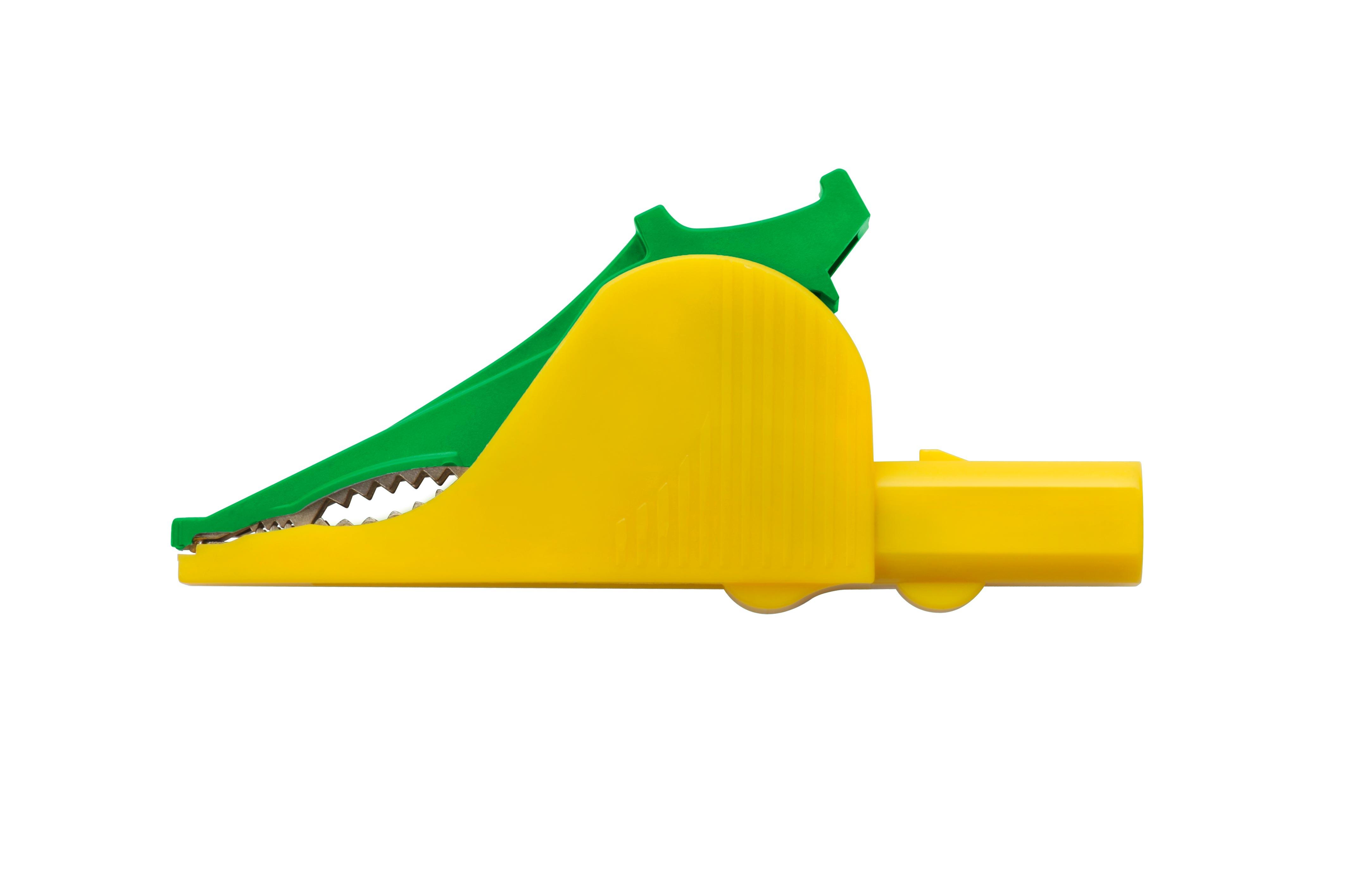 Pince crocodile de sécurité Raccord enfichable ø 4mm, vert-jaune Pince crocodile de sécurité Raccord enfichable ø 4mm, vert-jaune