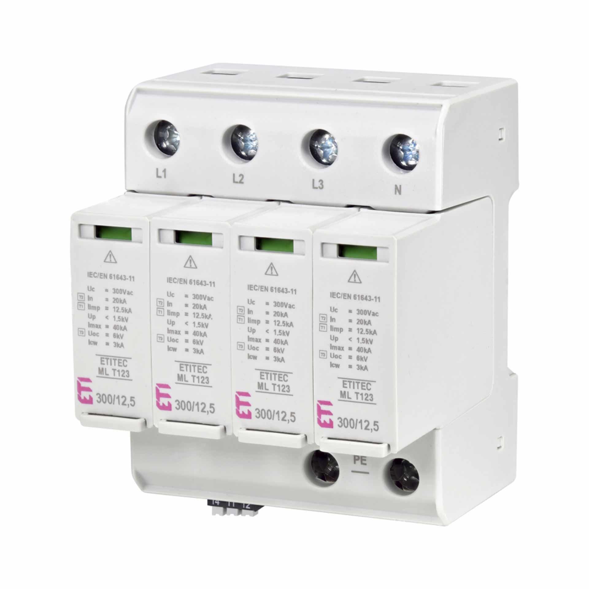 Parafoudre type 1+2+3, ETITEC ML T123 300/12,5 4+0 RC, (TN-S) Parafoudre type 1+2+3, ETITEC ML T123 300/12,5 4+0 RC, (TN-S)