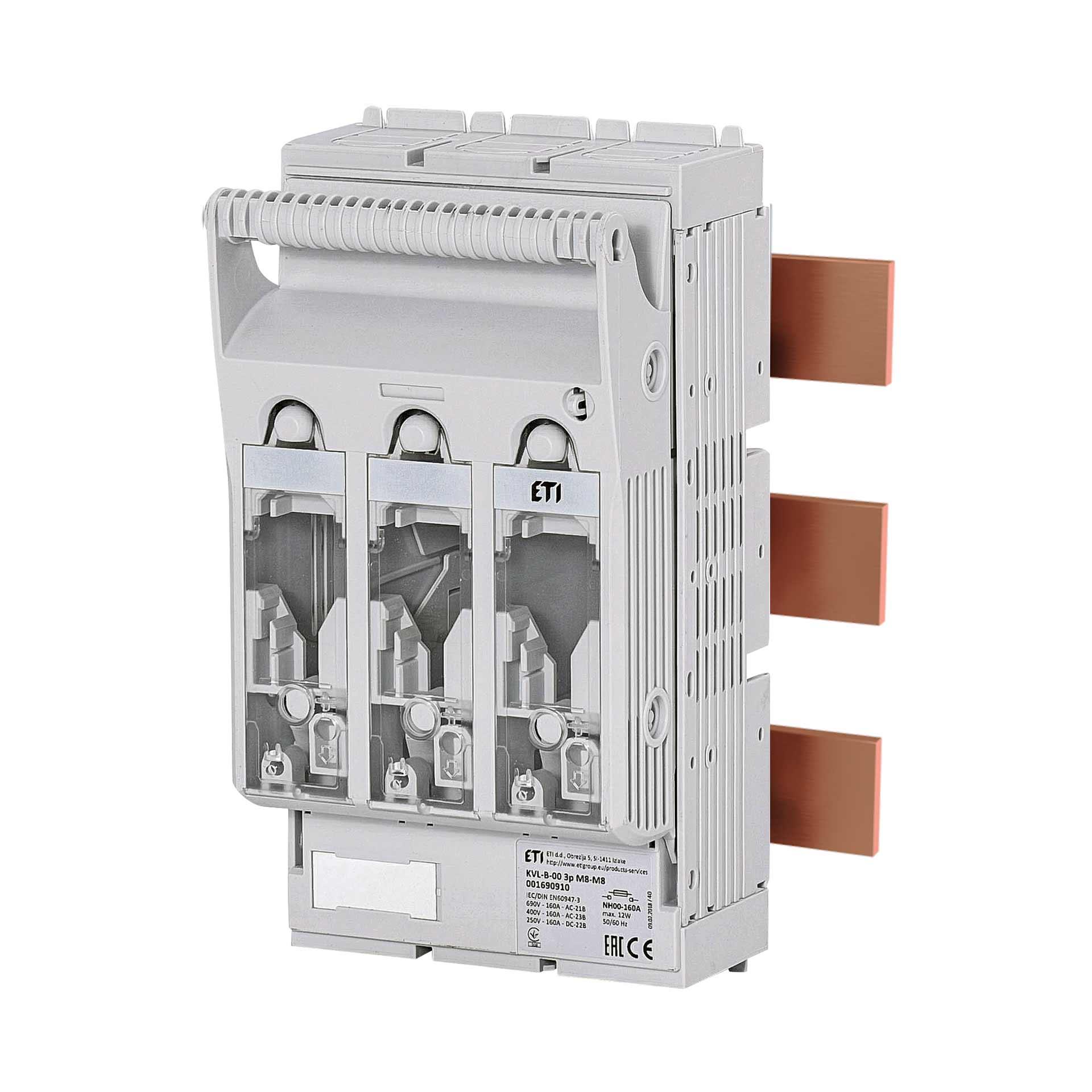 NH fuse switch-disconnector size 00, 3P, max. 160A, KVL-B 00 M8-M8 (busbar system)