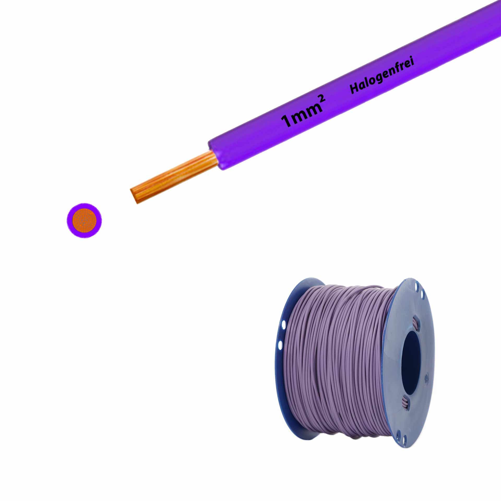 Halogen-free stranded wire 90° C, 500V, 1.00mm2, violet (RAL 4005), on plastic reel