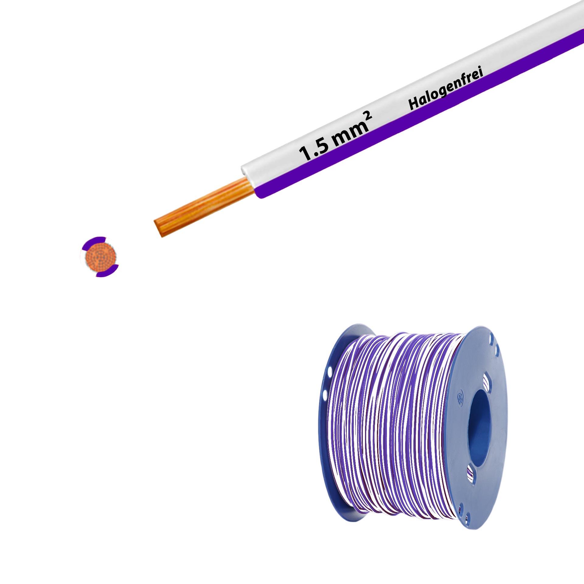 Cavo a trefoli senza alogeni 90° C, 750 V, 1,50 mm2, bianco-violetto (RAL 9010/4005), su bobina di plastica