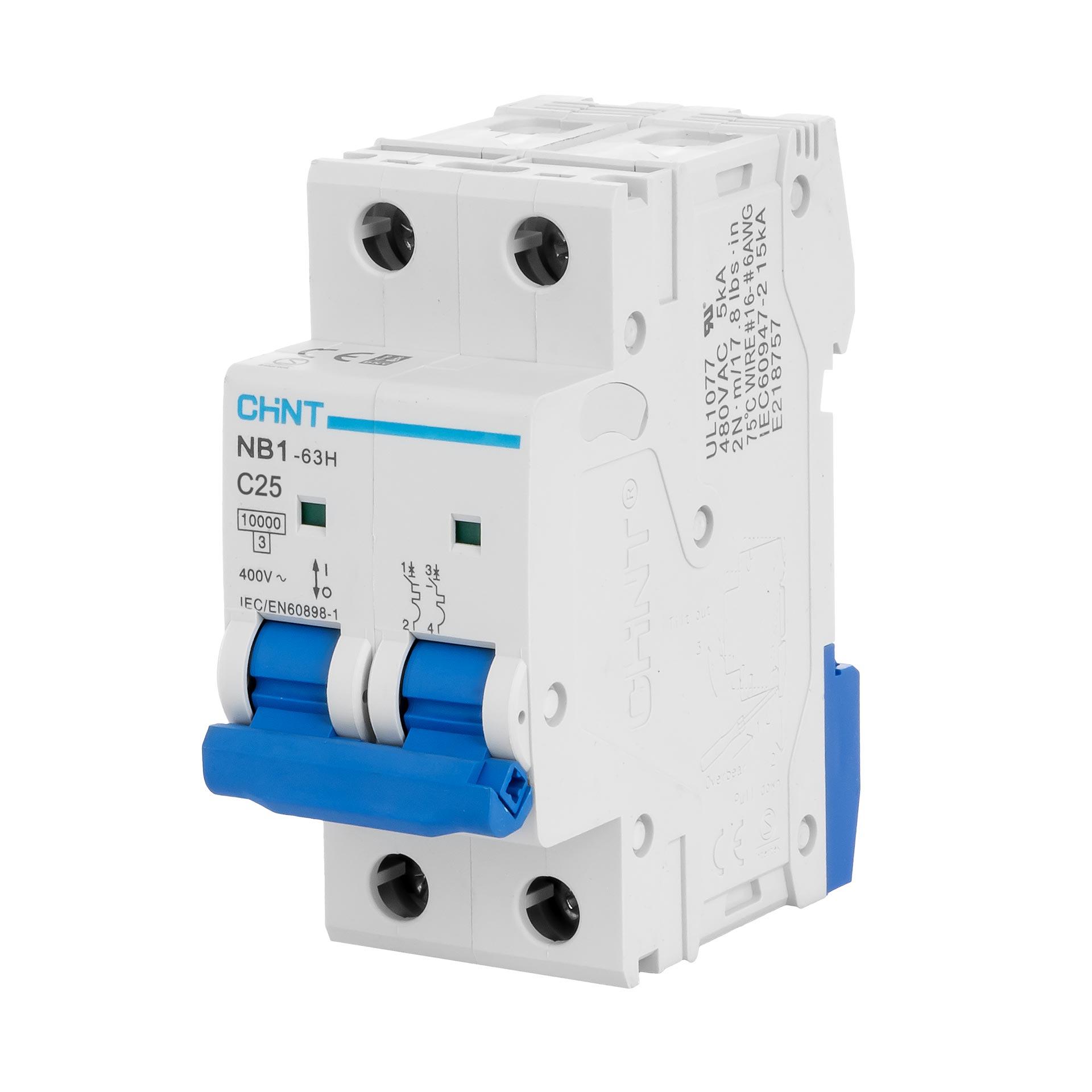 Chint disjoncteur - MCB, 2-pôle, caractéristique C / 25A, 10kA, type NB1-63H DB