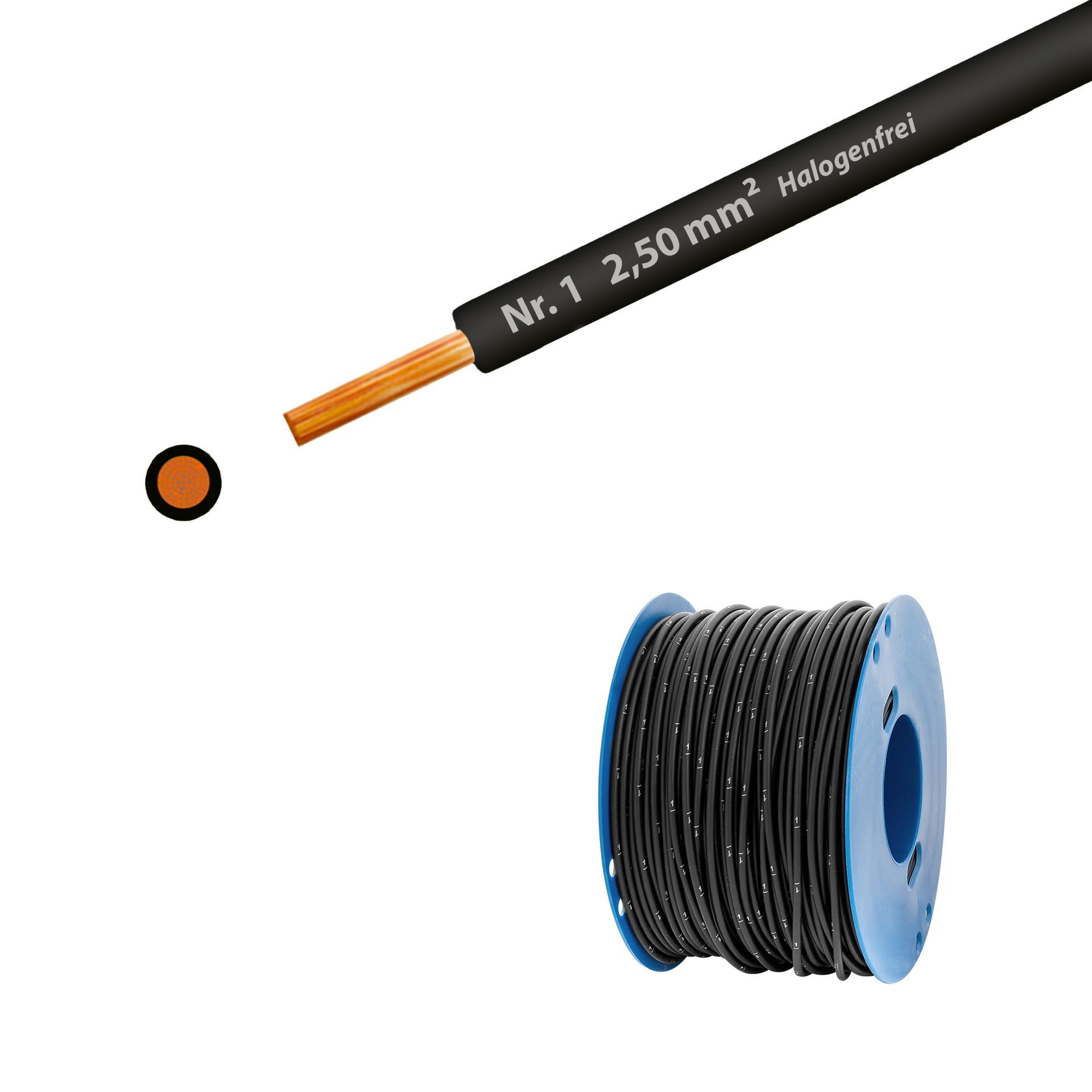 Cavo a trefoli senza alogeni 90° C, 750 V, 2,50 mm2, nero n. 1 (RAL 9005), su bobina di plastica