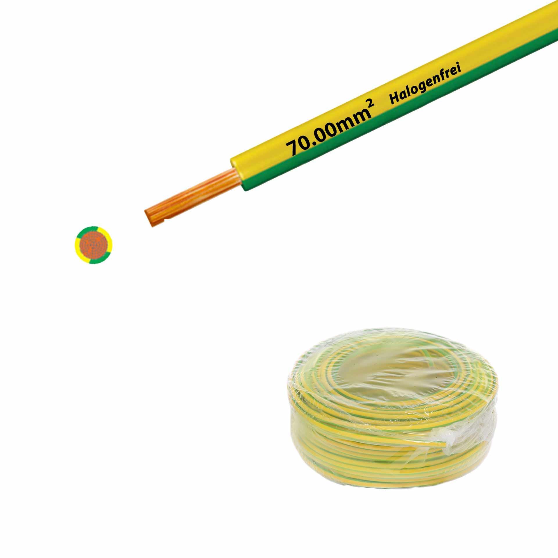 Halogen-free stranded wire 90° C, 750V, 70.00mm2, yellow-green (RAL 1021/6018), on ring