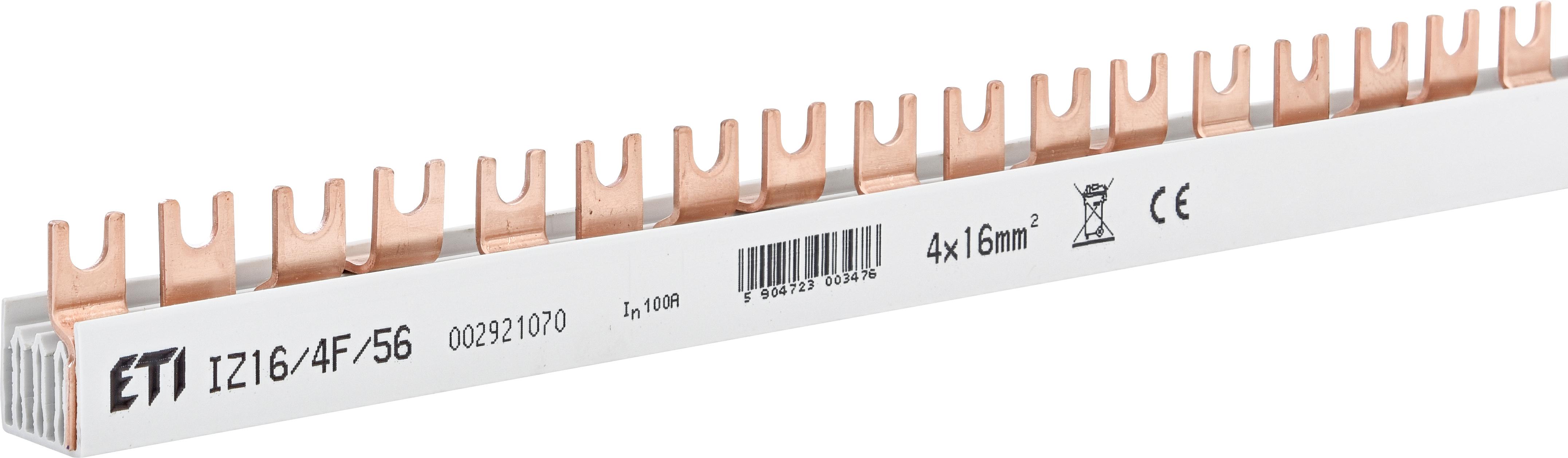 Insulated forked phase busbar 16mm2, (14x3PN) P-P=17.8mm