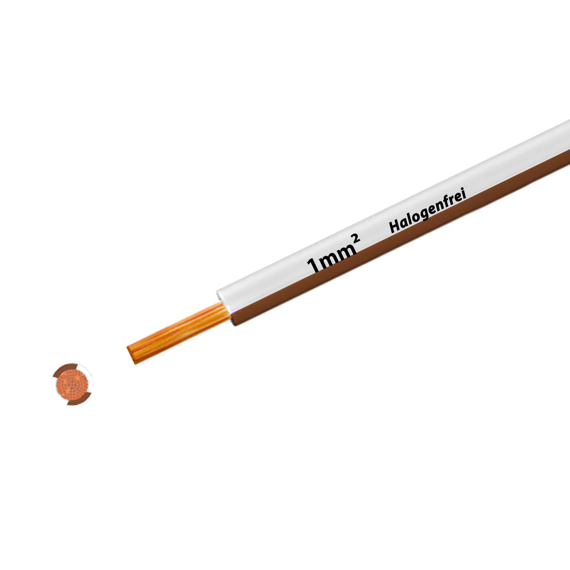 Halogen-free stranded wire 90° C, 500V, 1.00mm2, white-brown (RAL 9010/8003), on plastic reel