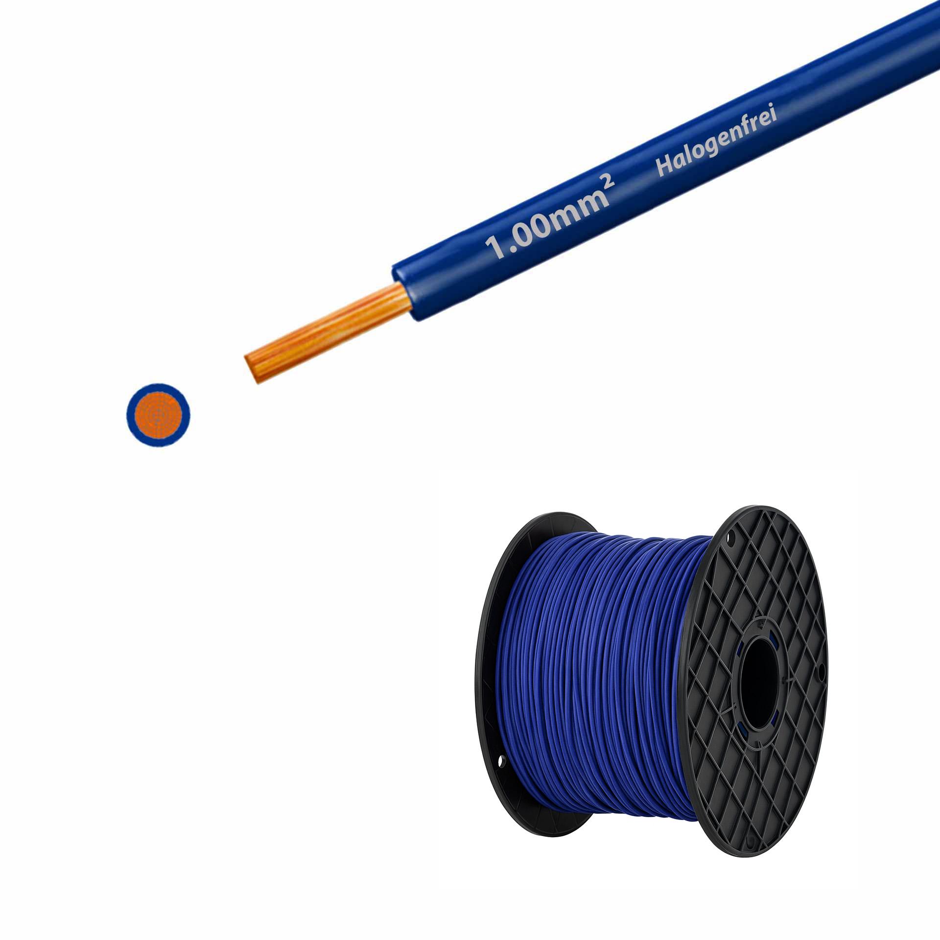 Fil sans halogène 90° C, 500V, 1.00mm2, bleu foncé (RAL 5010), sur bobine grand