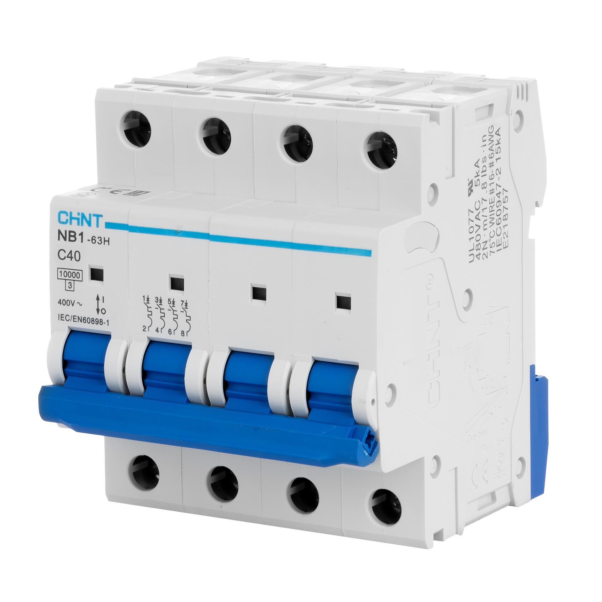 Chint disjoncteur - MCB, 4-pôle, caractéristique C / 40A, 10kA, type NB1-63H DB