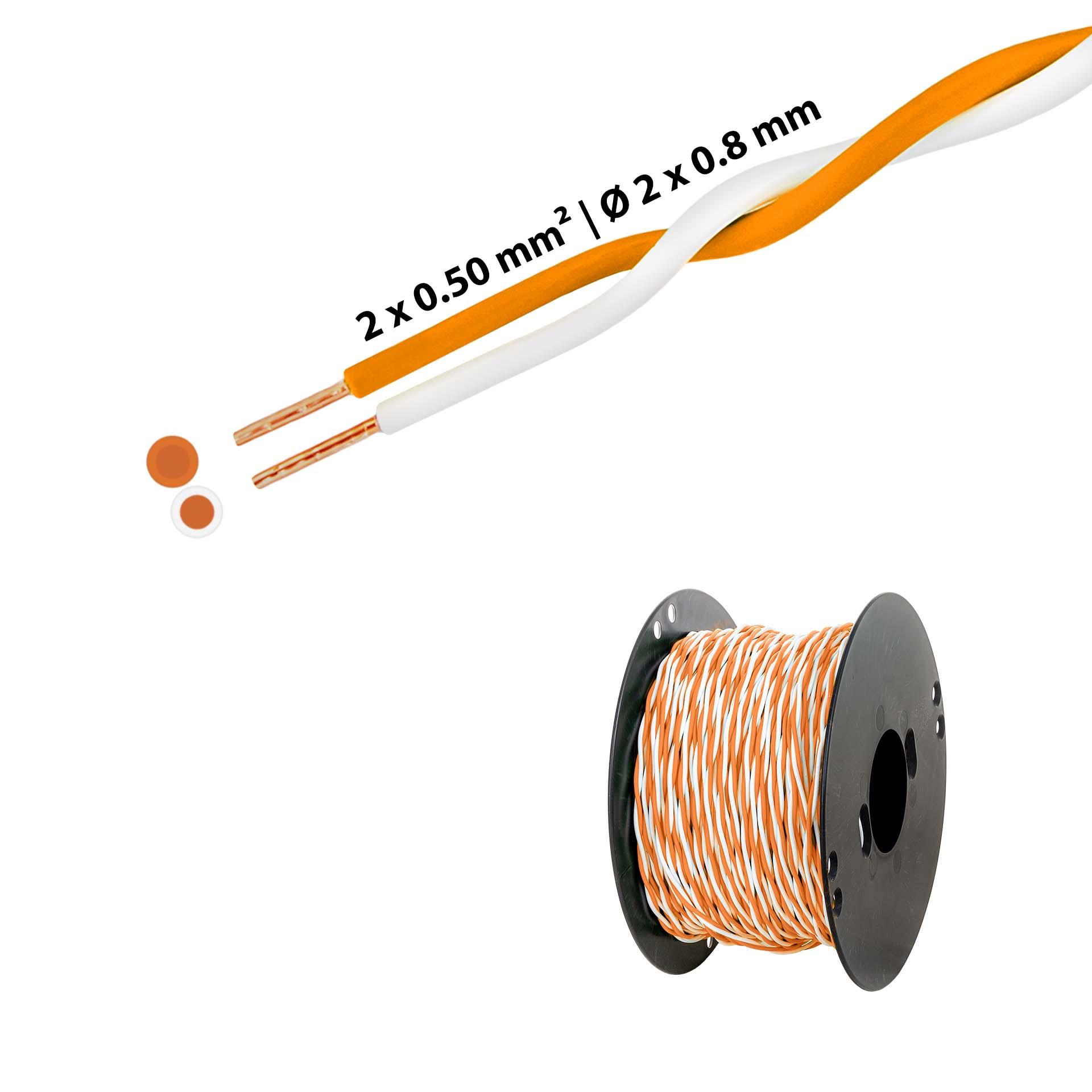 Twisted T-wire 2 x 0.5mm2, white-orange, on plastic reel