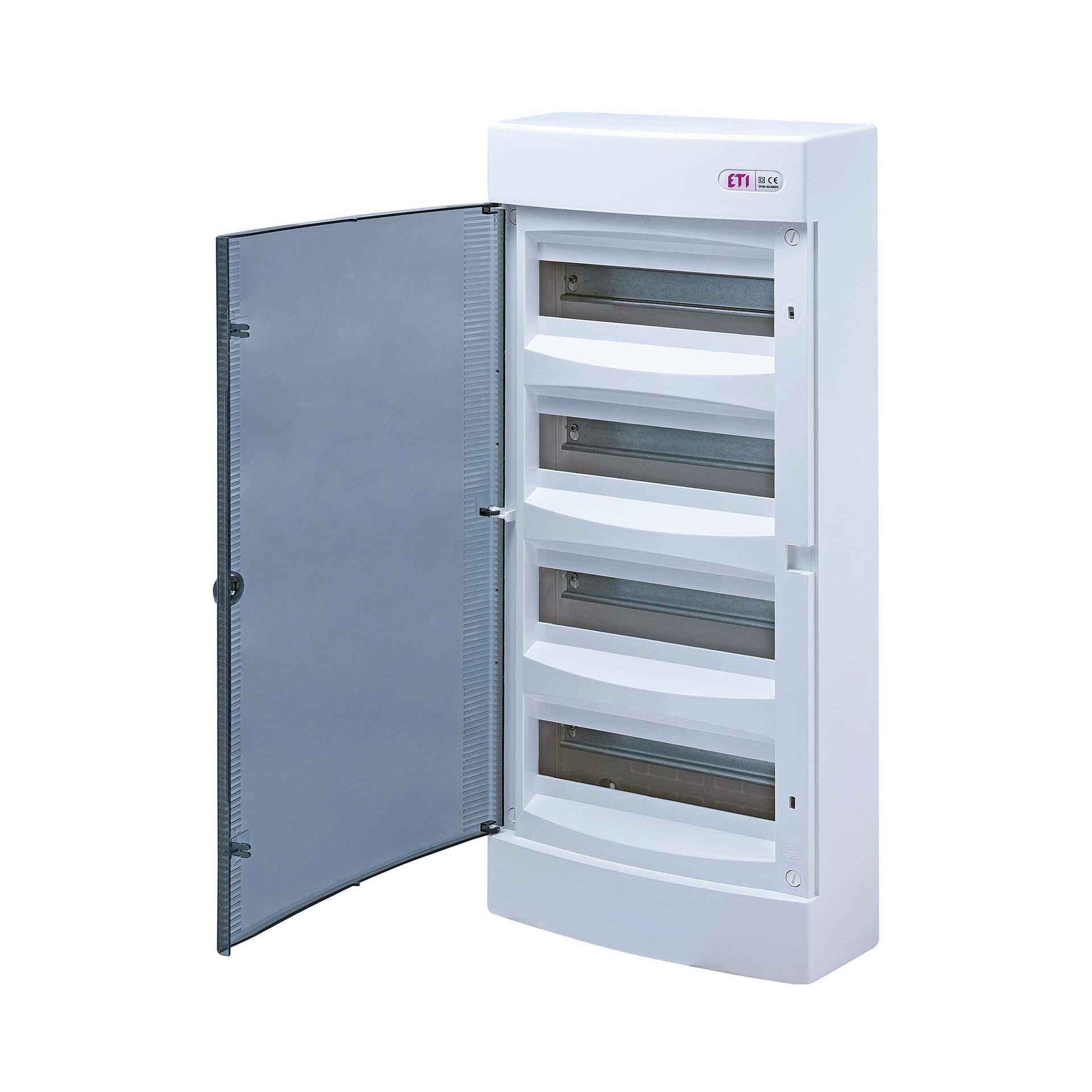 Aufputzverteiler mit transparenter Tür "ECT-48-PT", IP40, 4x12 Modul (48M) Aufputzverteiler mit transparenter Tür "ECT-48-PT", IP40, 4x12 Modul (48M)