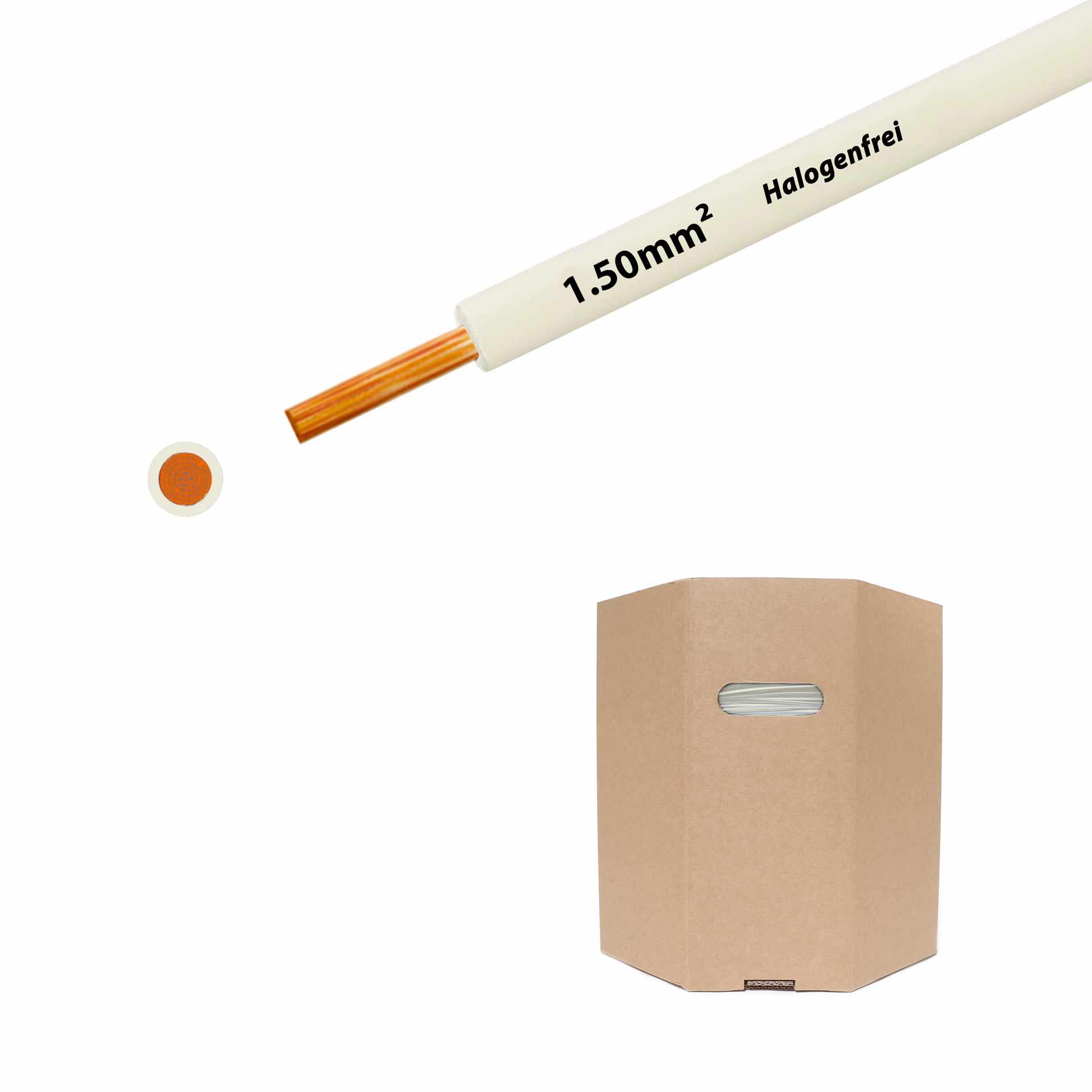 Halogen-free stranded wire 90° C , 750V, 1.50mm2, white (RAL 9010), barrel D400xH400