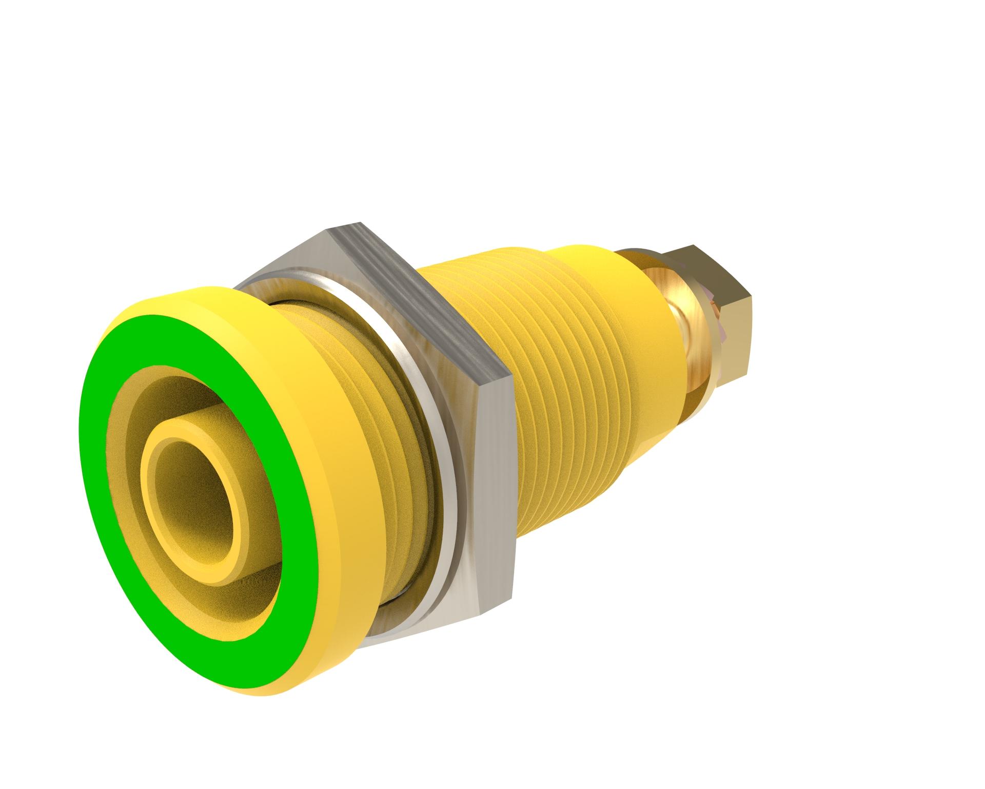 Jack da pannello di sicurezza ø 4 mm, connessione a vite, verde-giallo, contatti placcati oro