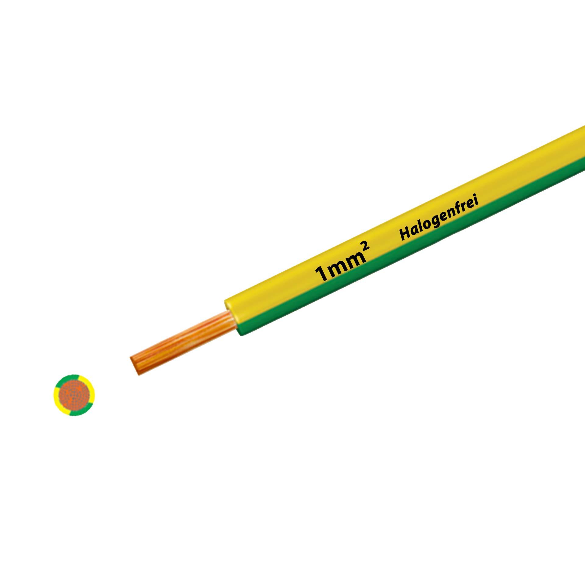 Halogen-free stranded wire 90° C, 500V, 1.00mm2, yellow-green (RAL 1021/6018), on plastic reel
