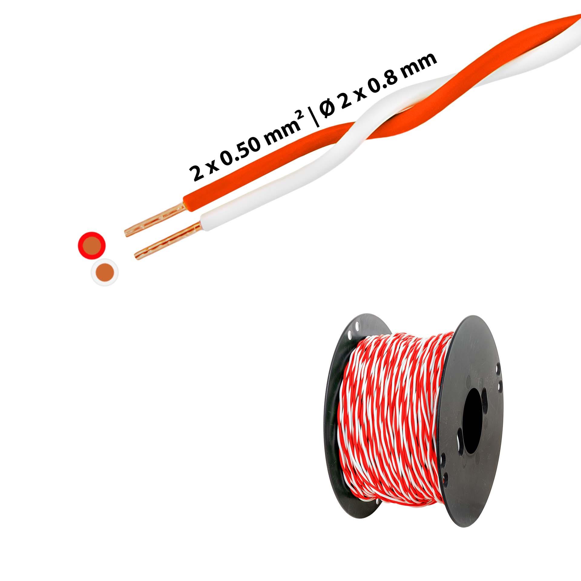 Twisted T-wire 2 x 0.5mm2, white-red, on plastic reel