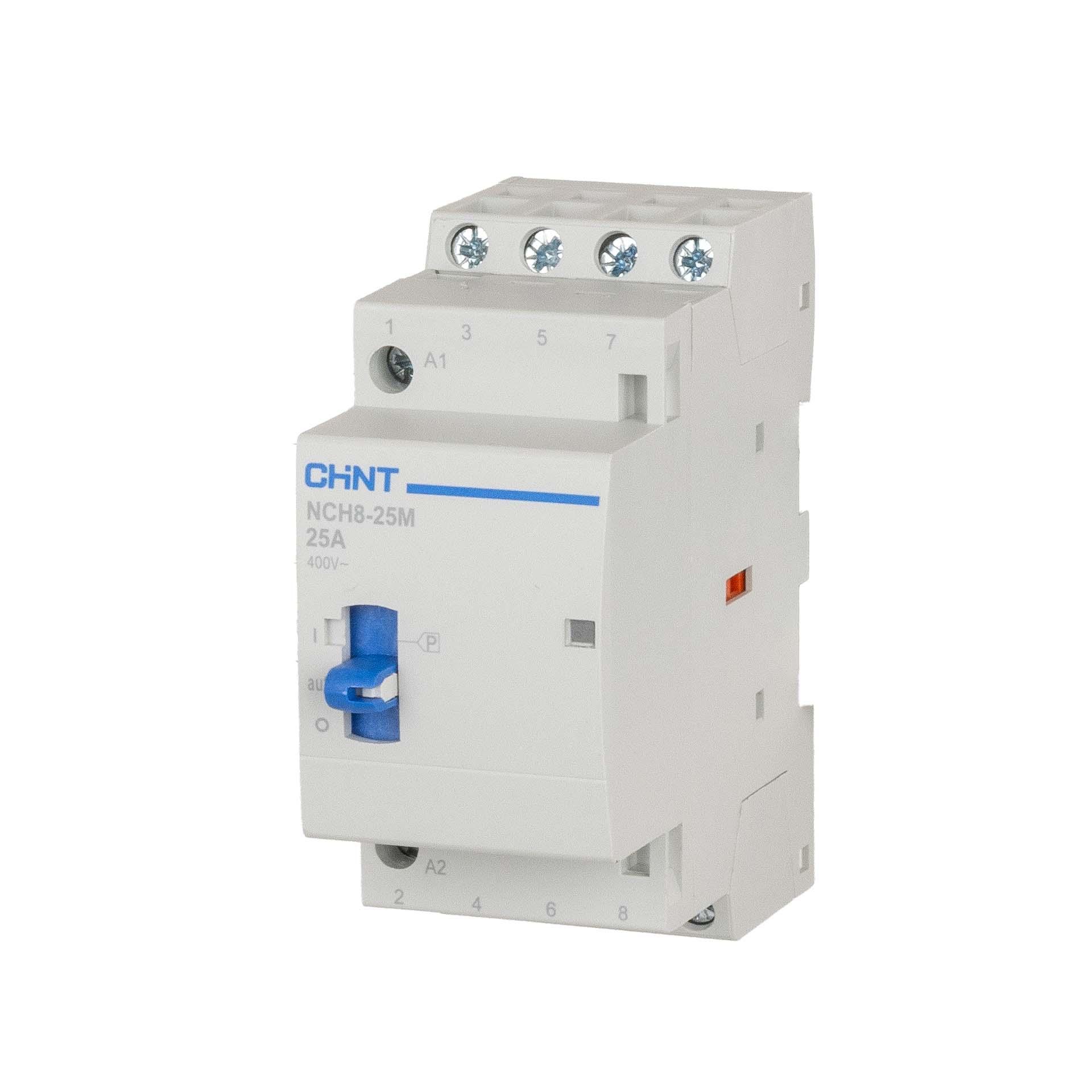 CHINT Installationsschütz manuell, 4-polig, 25A (AC-1 400V), AC 220–240V, 4 Schliesser