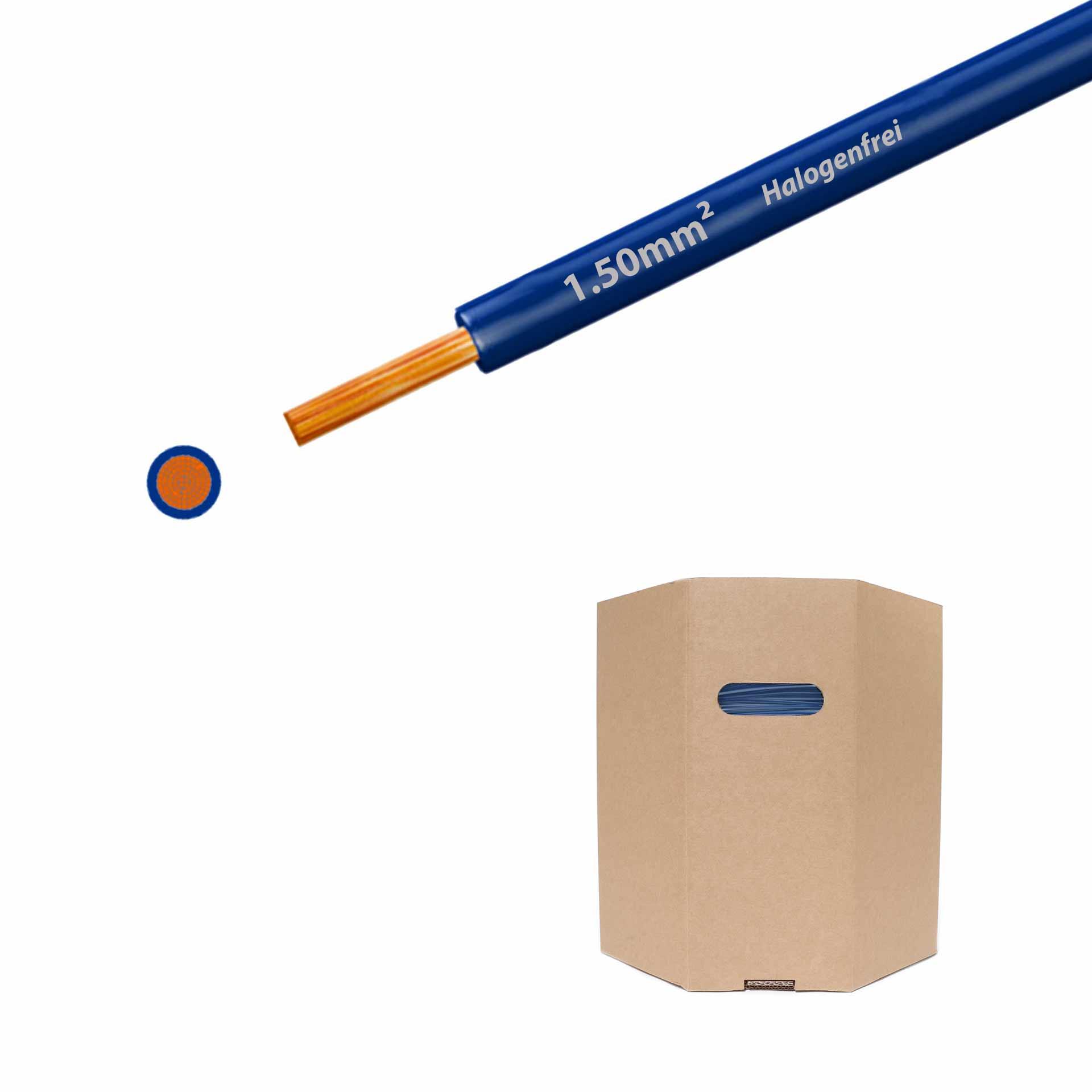 Halogen-free stranded wire 90° C , 750V, 1.50mm2, dark blue (RAL 5010), barrel D400xH400