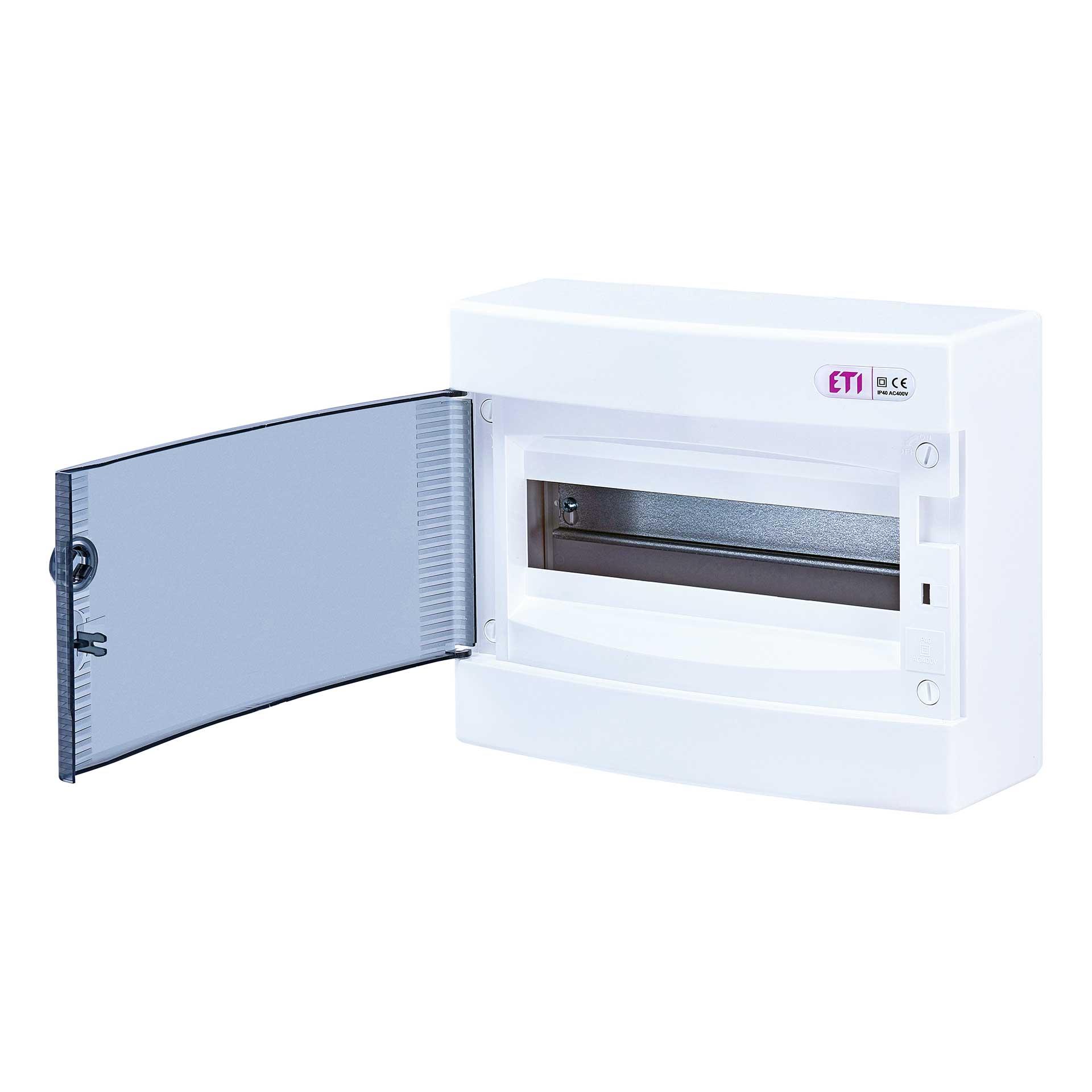 Aufputzverteiler mit transparenter Tür "ECT-12-PT", IP40, 1x12 Modul (12M)