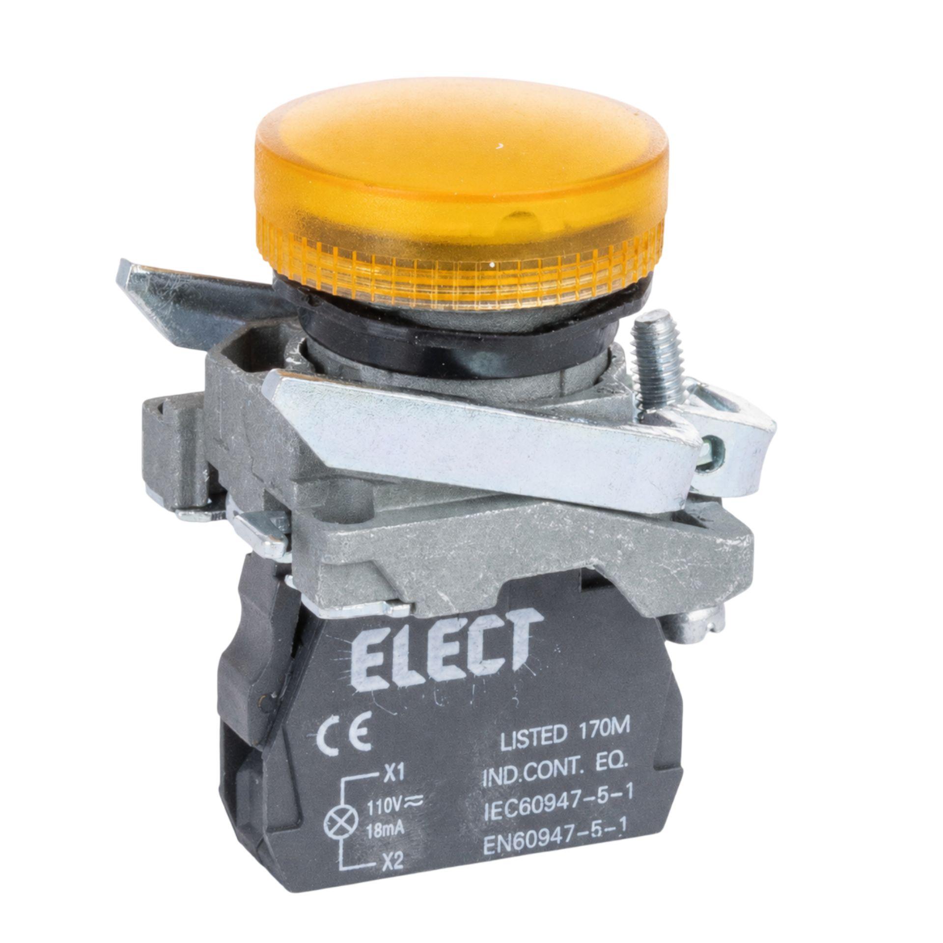 Yellow signal lamp, 110 V AC/DC, Ø 22.5 mm, complete
