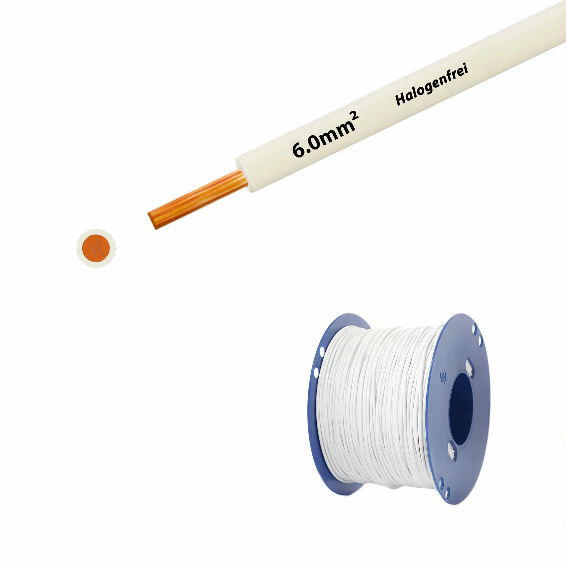 Halogen-free stranded wire 90° C, 750V, 6.00mm2, white (RAL 9010), on plastic reel
