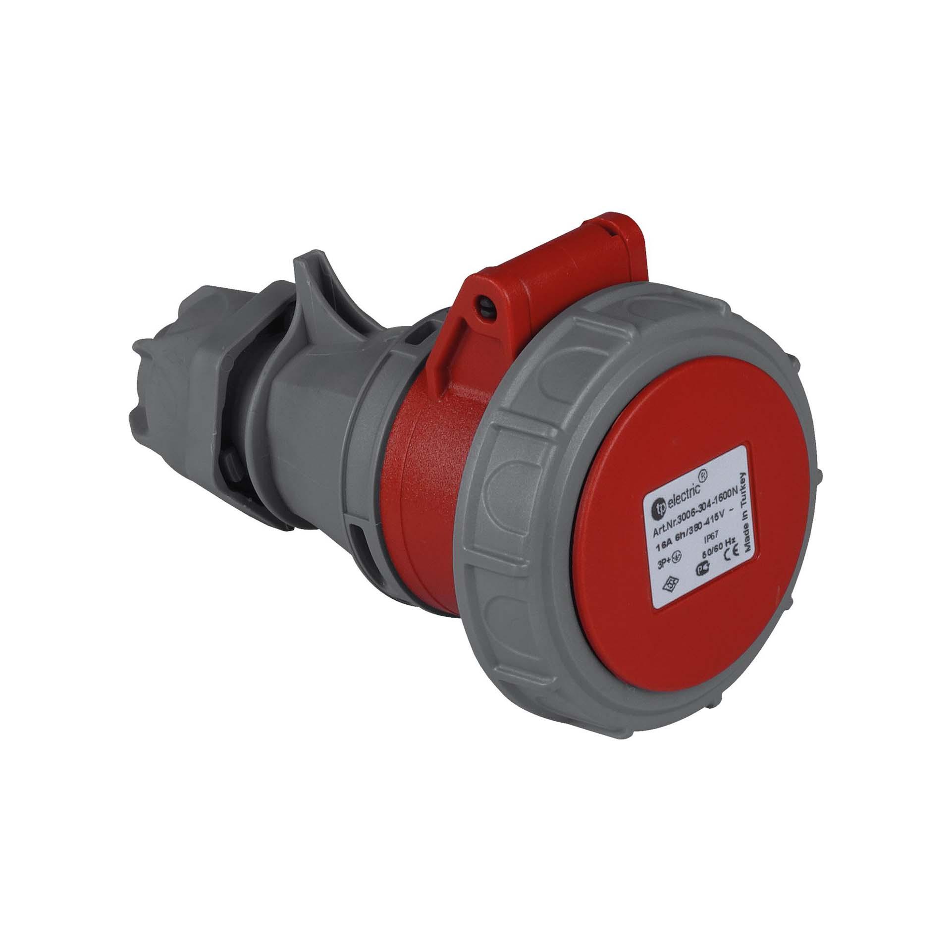 Quick CEE connector 16A, 400V, 5-pin (3P+N+E), 6h, IP67, red and anthracite, nickel-plated contacts