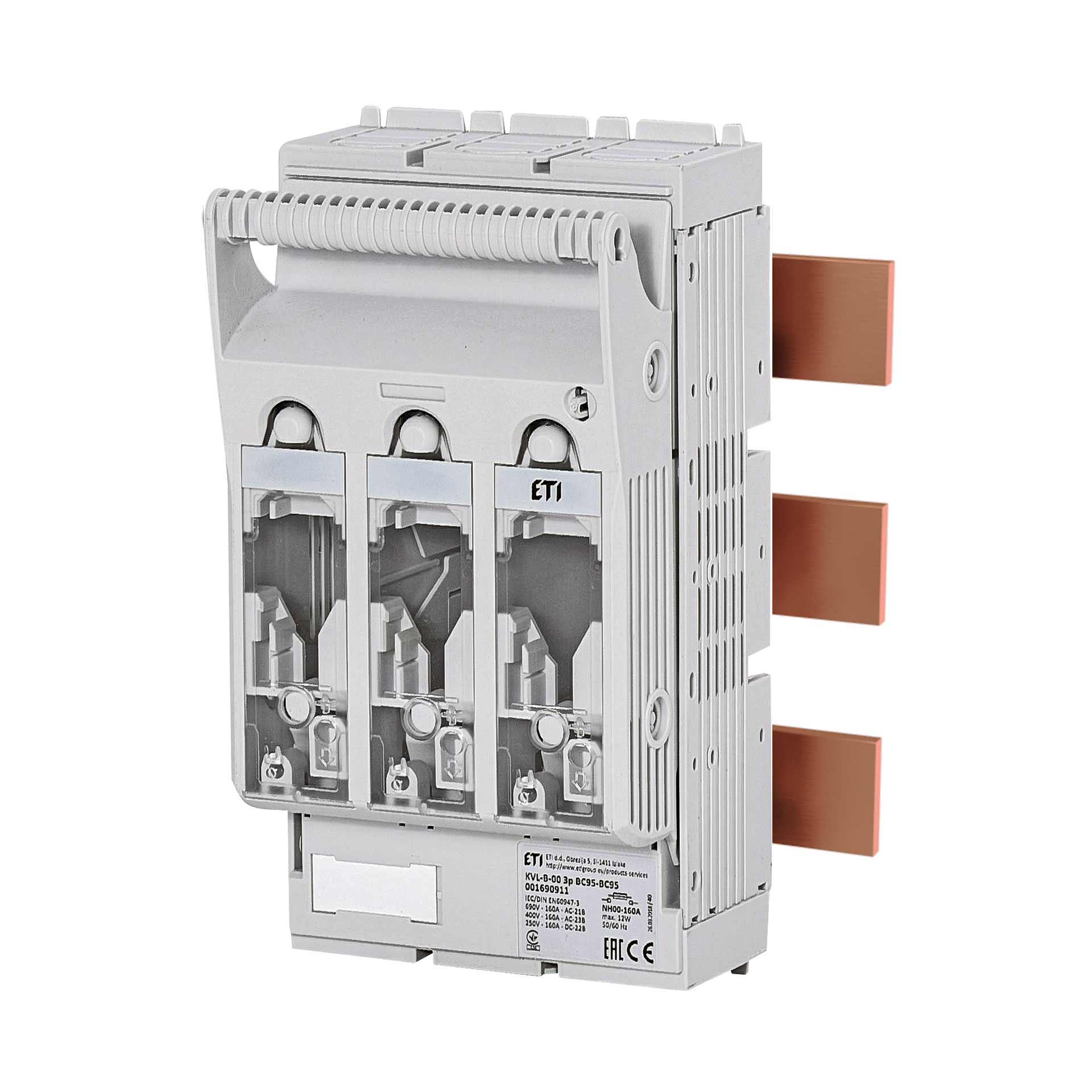 NH fuse switch-disconnector size 00, 3P, max. 160A, KVL-B 00 R95 (busbar system)