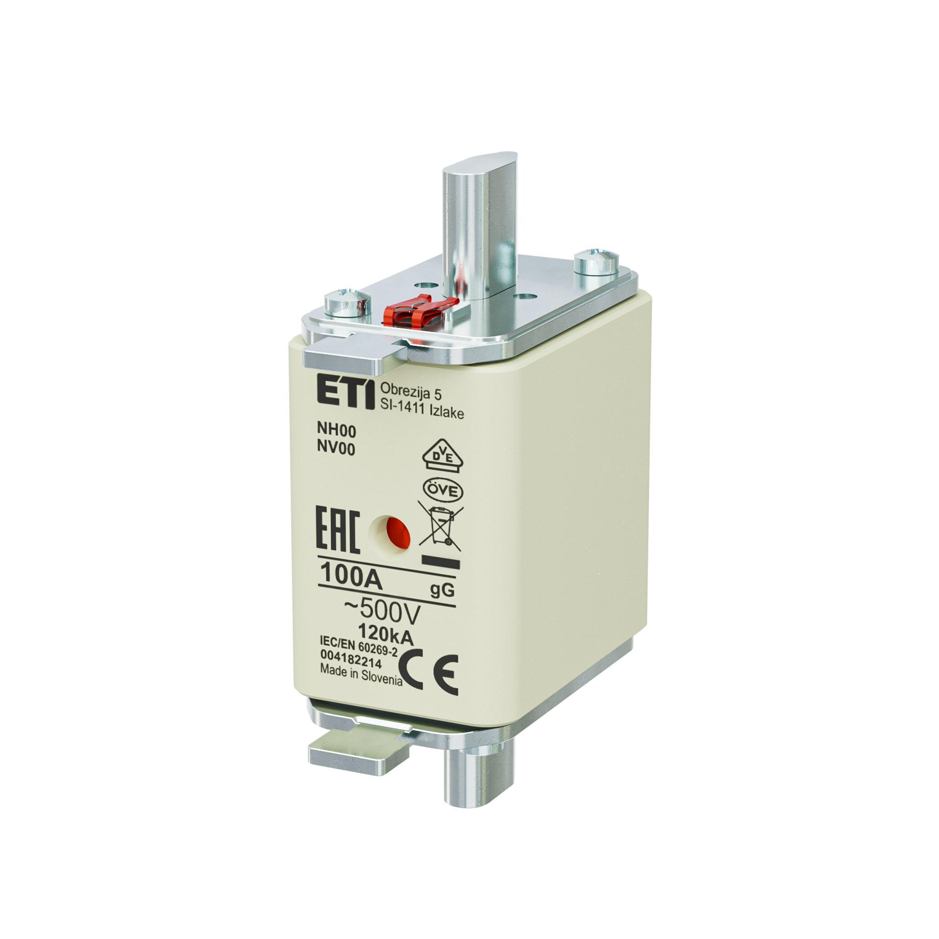 Fusibile NH taglia 00 100A, caratteristica gL-gG 500V