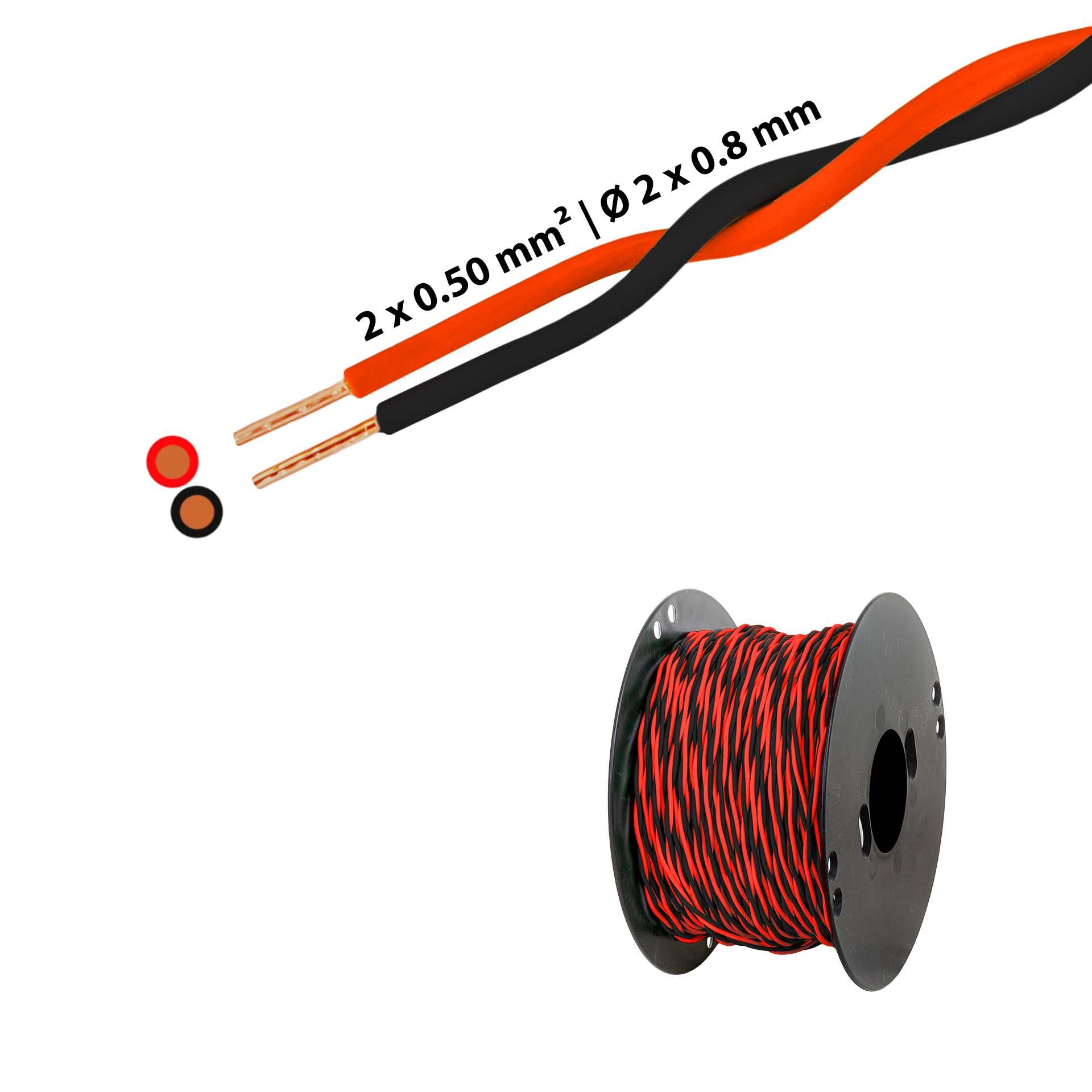 Twisted T-wire 2 x 0.5mm2, red-black, on plastic reel