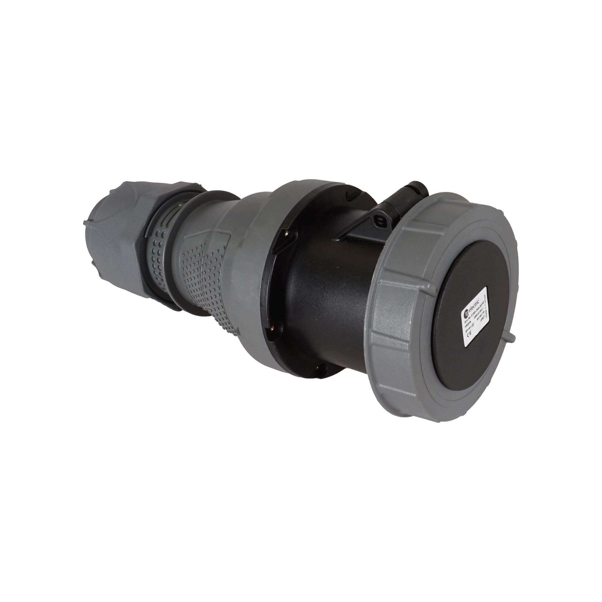 CEE connector 160A, 400V, 5-pin (3P+N+E), 7h, IP67, black, nickel-plated contacts
