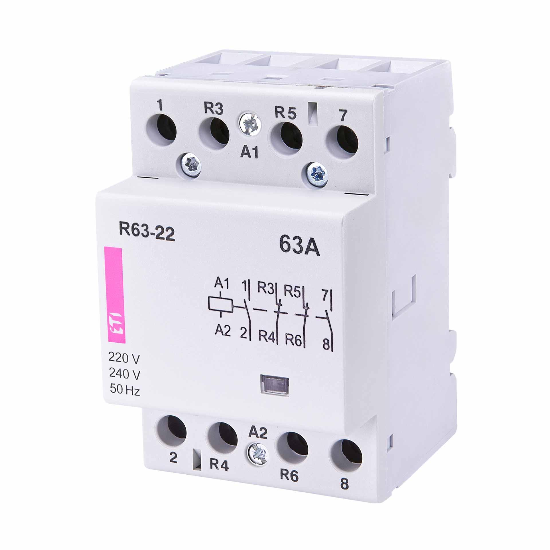 Contattore di installazione a 4 poli, 63A (AC1, 400V), R63-22 230V AC