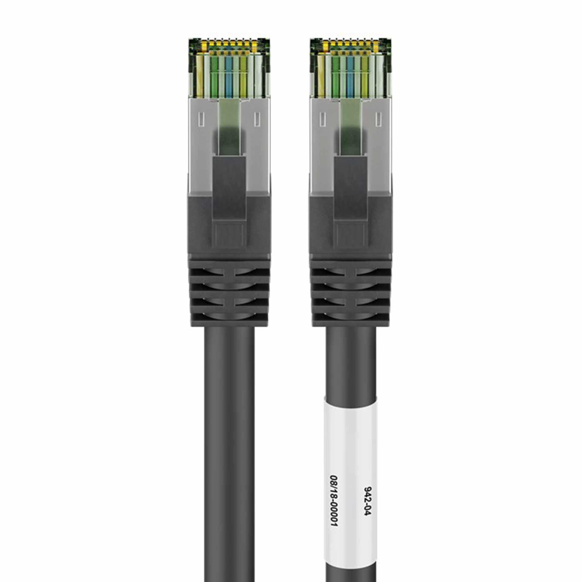 CAT 8.1 patch cable, S/FTP (PiMF), 250mm, black, LSZH halogen-free, 2000 Mhz