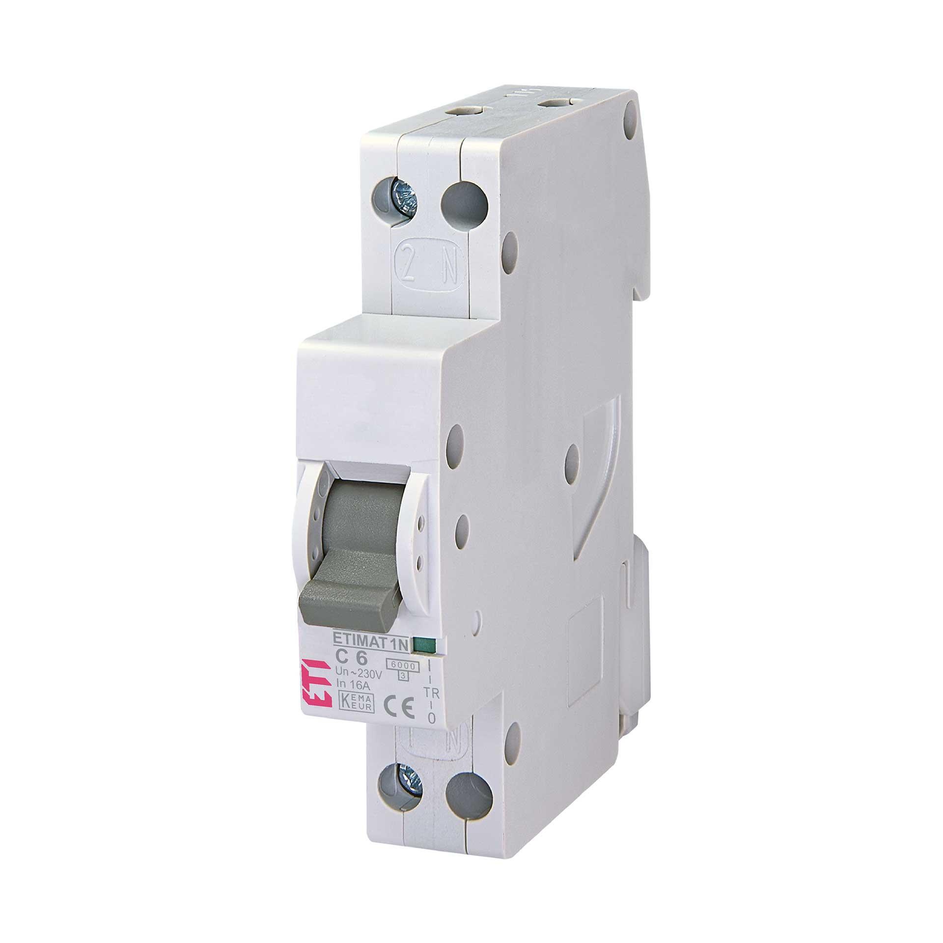 Leitungsschutzschalter ETIMAT 1N, 1-polig+N (1 Modul), Charakteristik C / 6A, 6kA