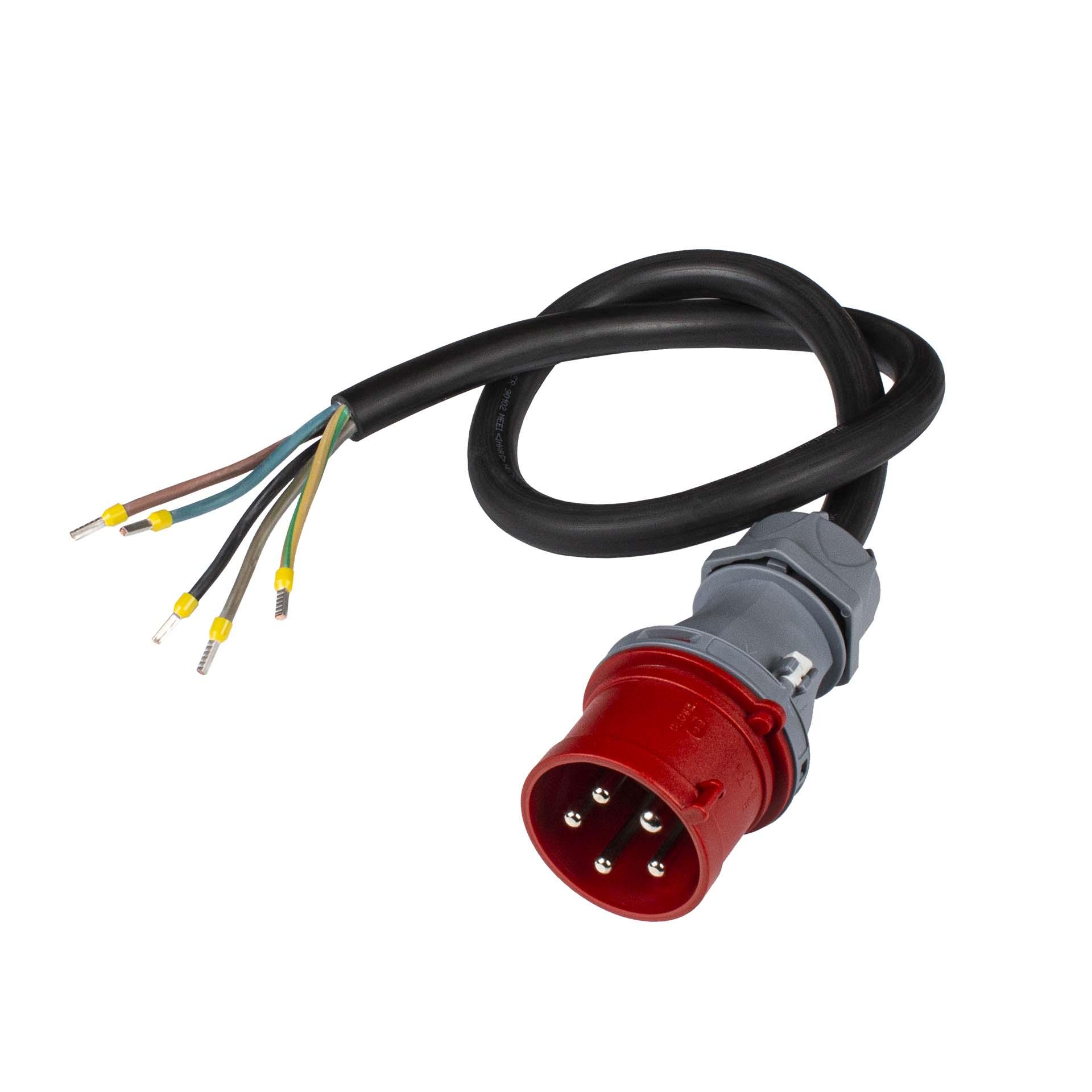 Fiche CEE32-5 avec 
câble noir type "Gdv" 1 mètre, dénudé sur 100 mm avec embouts 12mm
