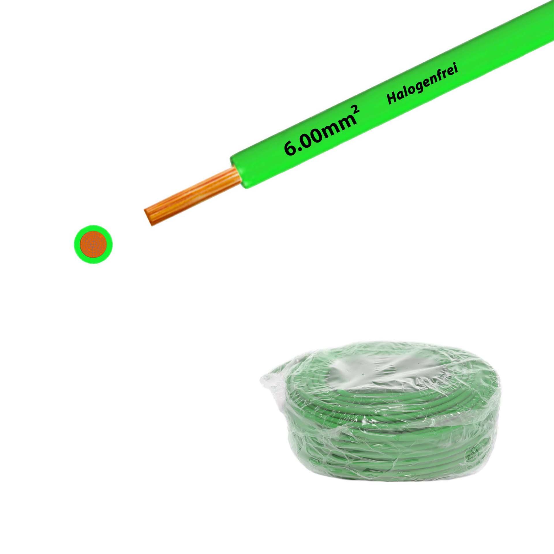 Fil sans halogène 90° C , 750V, 6.00mm2, vert (RAL 6018), sur anneau