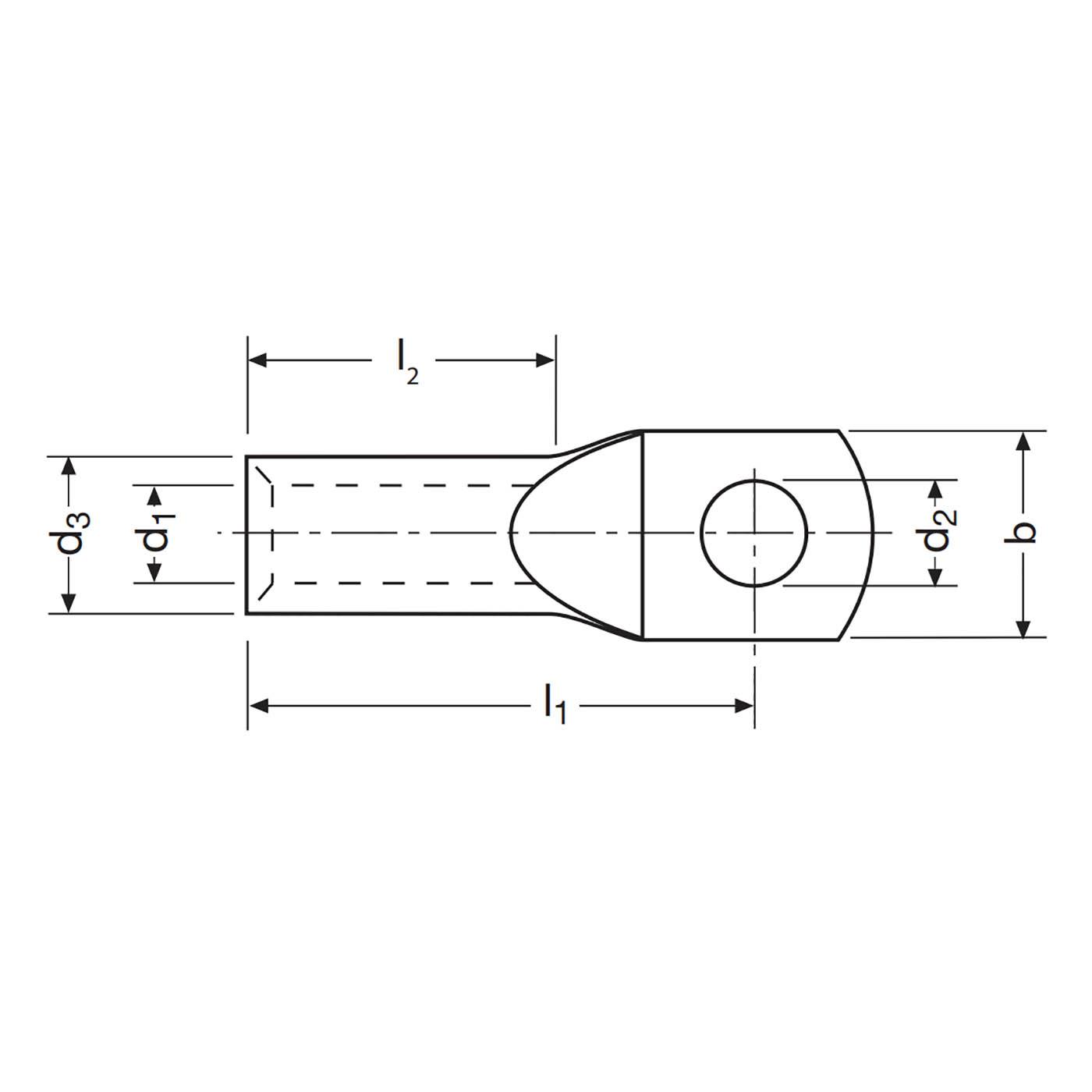 Tinned tubular cable lug 150mm² / M12 with inspection hole / type HRS150-12N