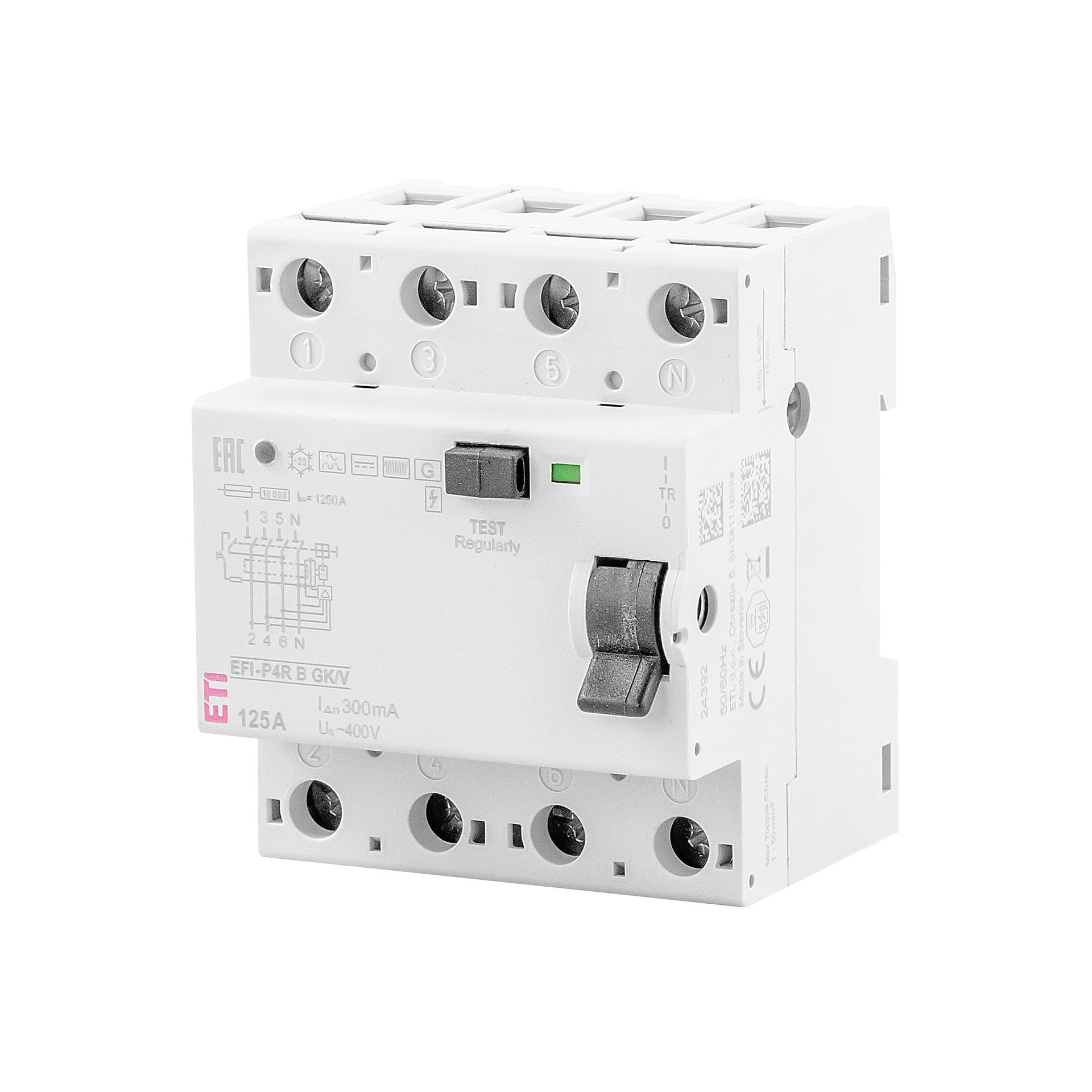 Interruttore differenziale, con ritardo di breve durata, EFI-P4R, tipo-B, G/KV, a 4 poli, 125A, 10kA (0,3A)