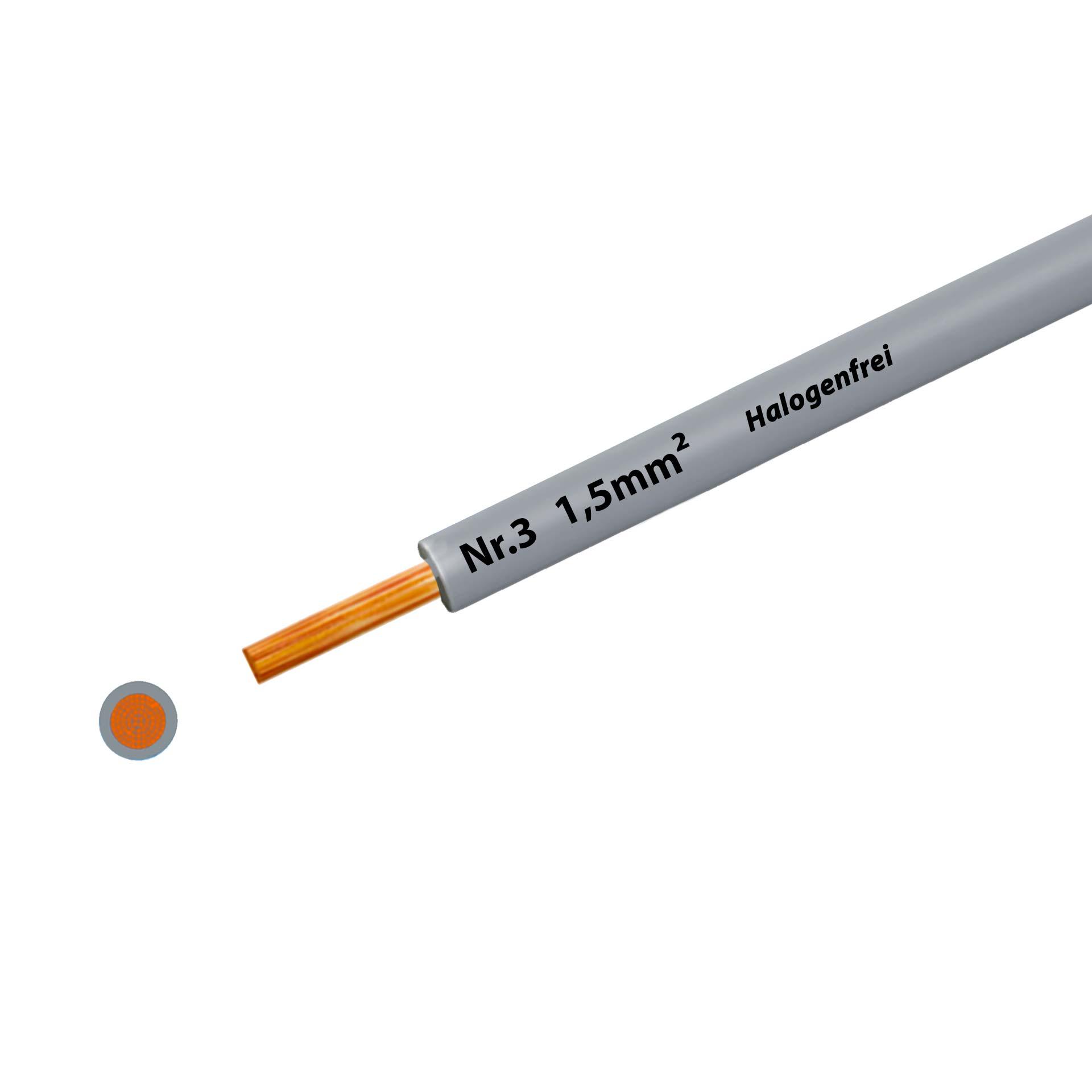 Fil sans halogène 90° C , 750V, 1.50 mm2, gris Nr. 3, sur bobine