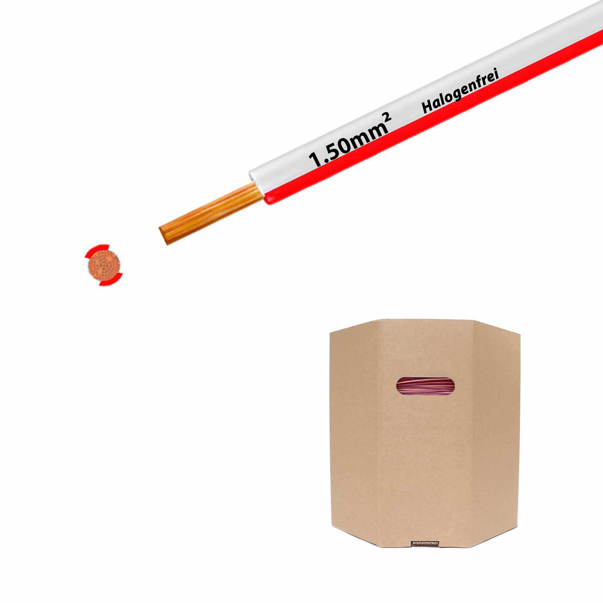 Halogen-free stranded wire 90° C , 750V, 1.50mm2, white-red (RAL 9010/3000), barrel D400xH400