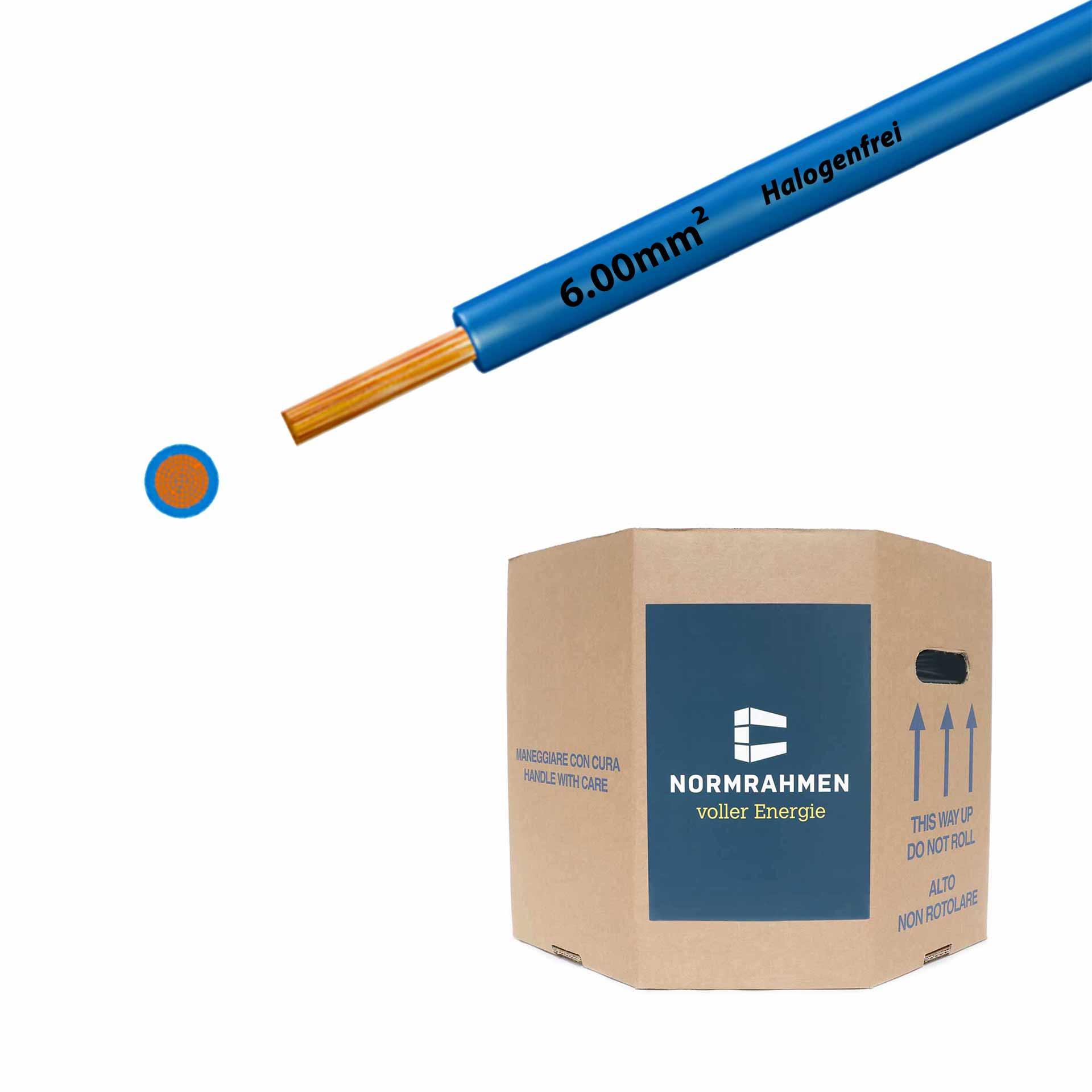 Halogen-free stranded wire 90° C , 750V, 6.00mm2, light blue (RAL 5012), barrel D515xH400