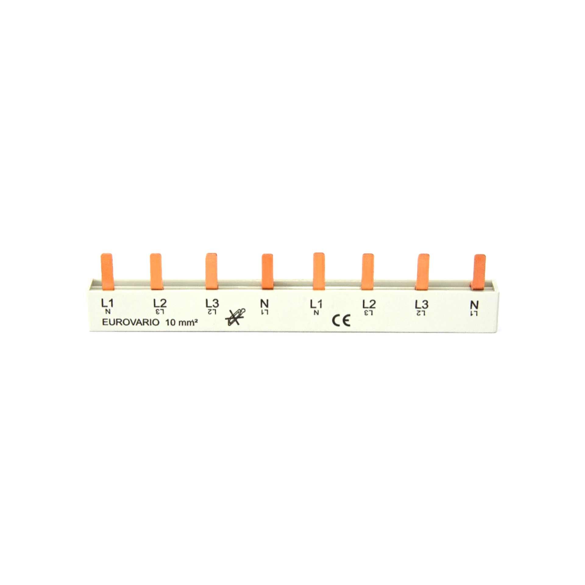 Insulated pin phase busbar 10 mm², 63A, (2 x 3PN - 4 MOD) P-P= 17.8 mm 