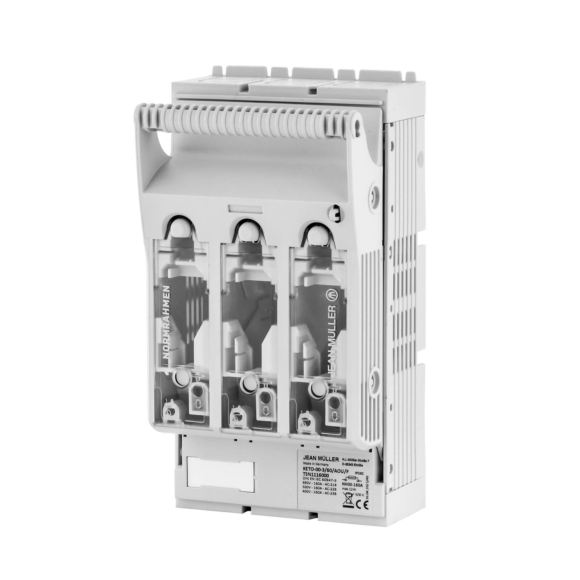 KETO Sectionneur HPC Gr.00, 3P, 60mm, M8, 160A, Raccordement en haut ou en bas, gris clair