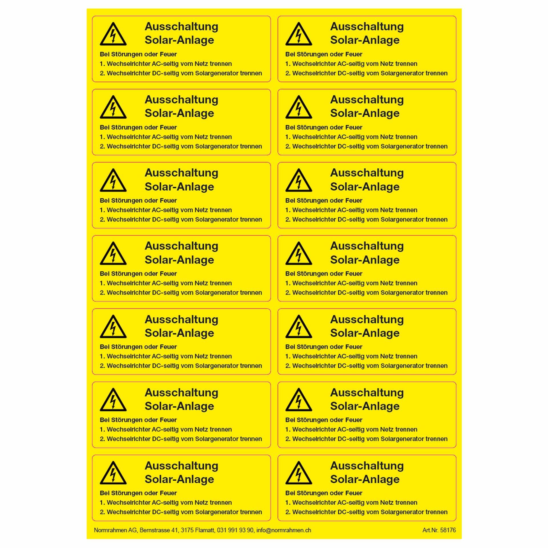 Switch-off solar system, adhesive size: 100x37mm, 14 pieces on A4 sheet