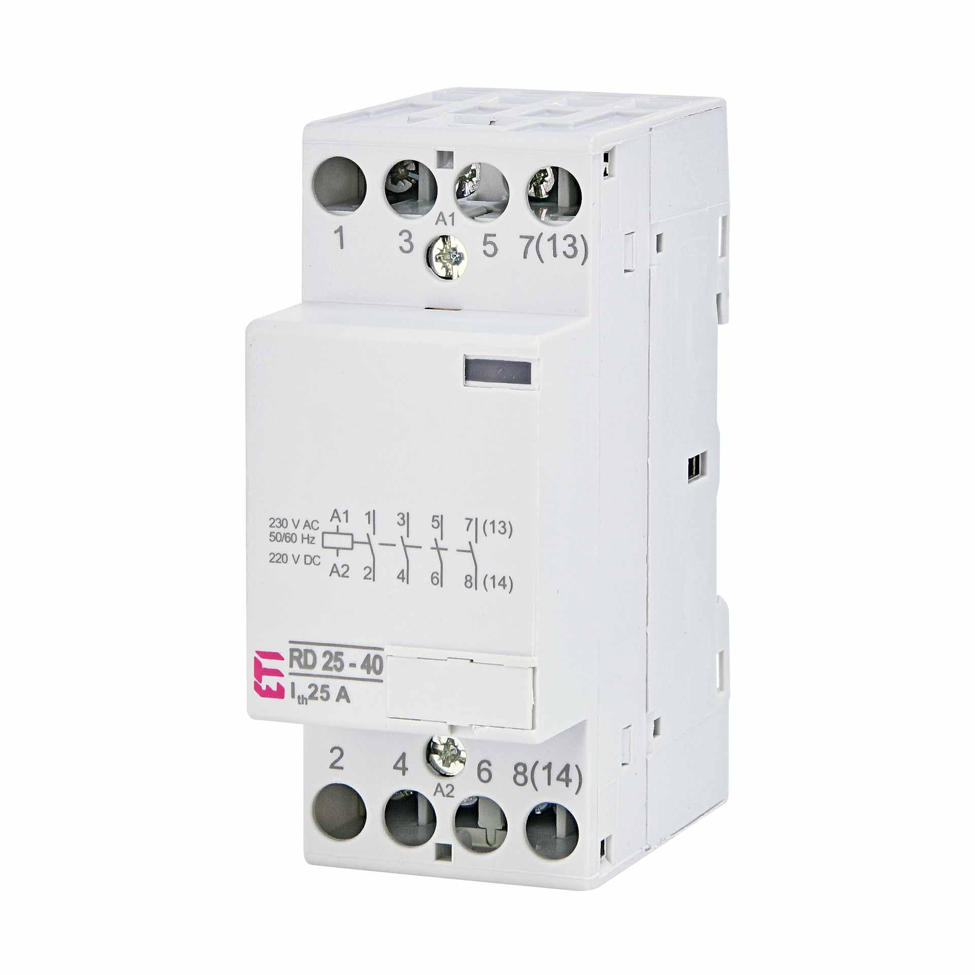 Contattore di installazione a 4 poli, 25A, (AC1, 400V), RD25-40 230V AC/DC