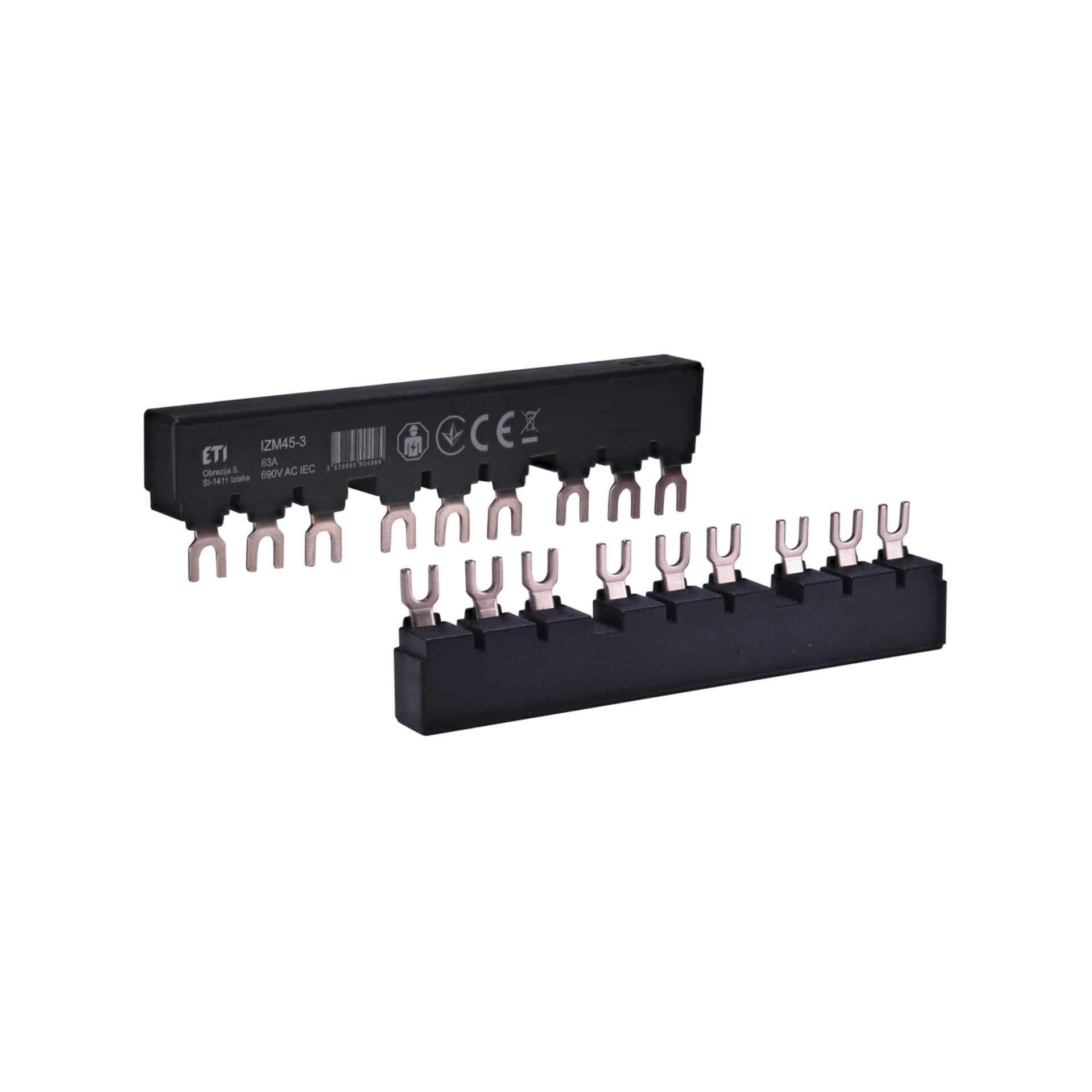 Peigne isolé 10 mm², 63A, pour disjoncteurs moteurs - MPCB, MPE25, MSPO, MS25, IZM45-3