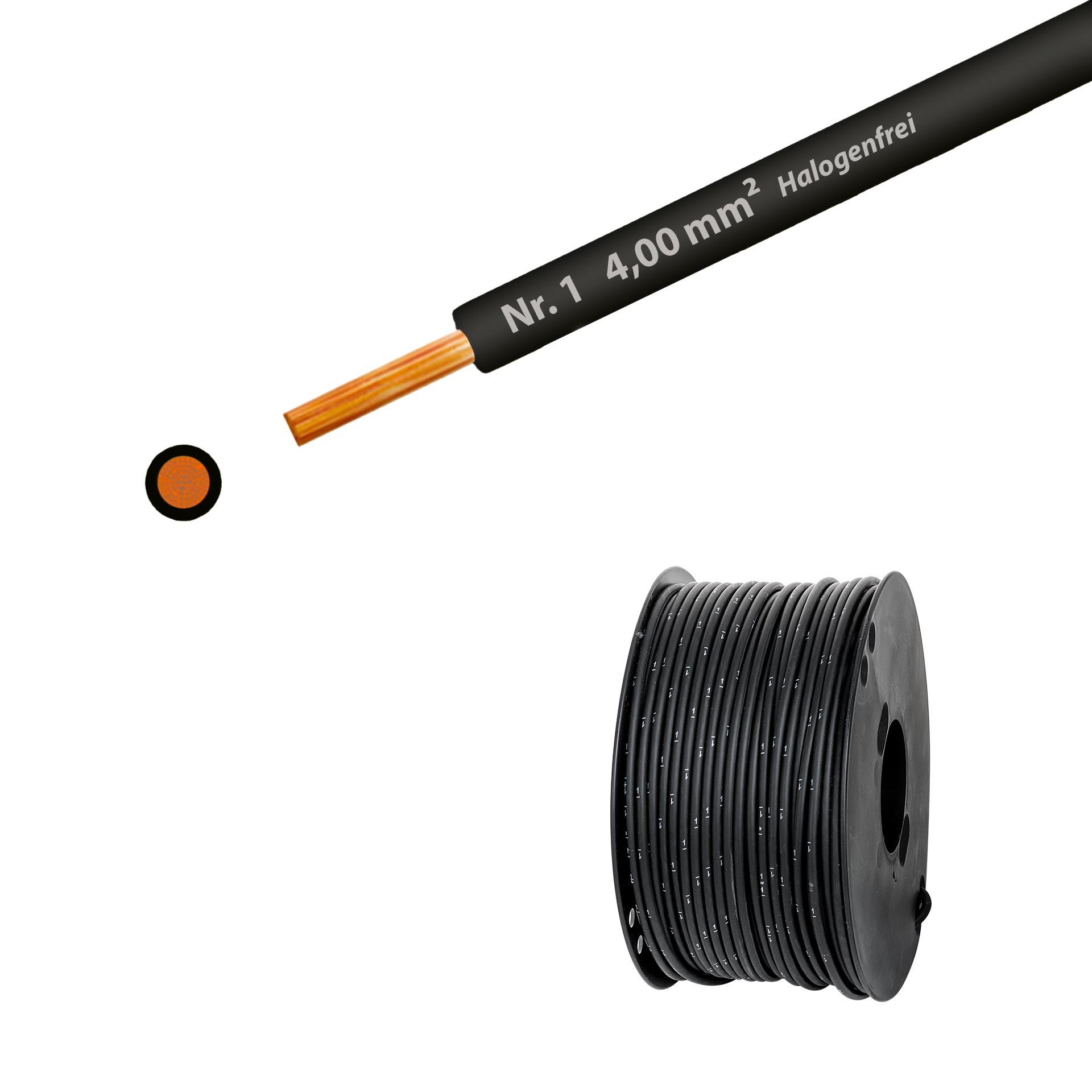 Halogen-free stranded wire 90° C, 750V, 4.00mm2, black no. 1 (RAL 9005), on plastic reel